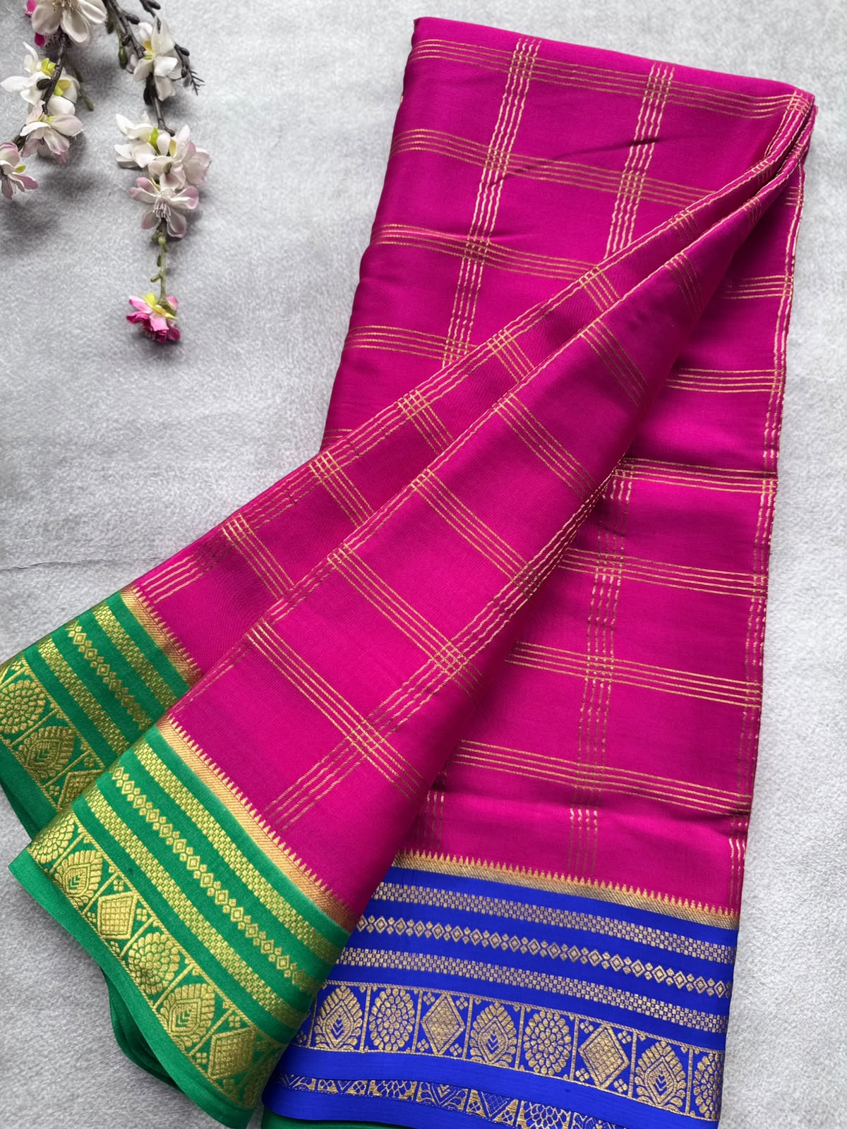 Magenta Ganga Jamuna Border Pure Mysore Crepe Silk Saree 108
