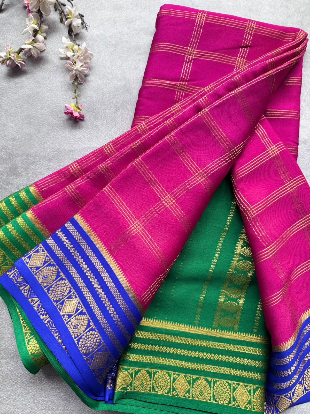 Magenta Ganga Jamuna Border Pure Mysore Crepe Silk Saree 108