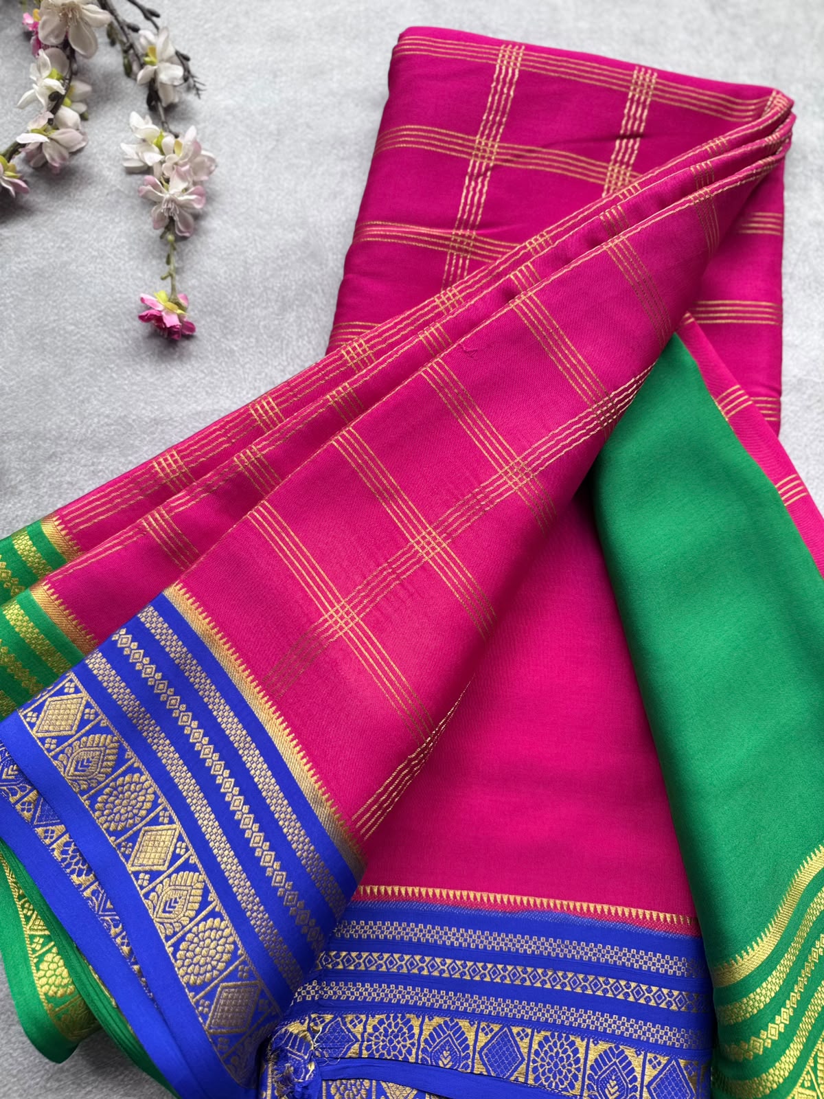 Magenta Ganga Jamuna Border Pure Mysore Crepe Silk Saree 108
