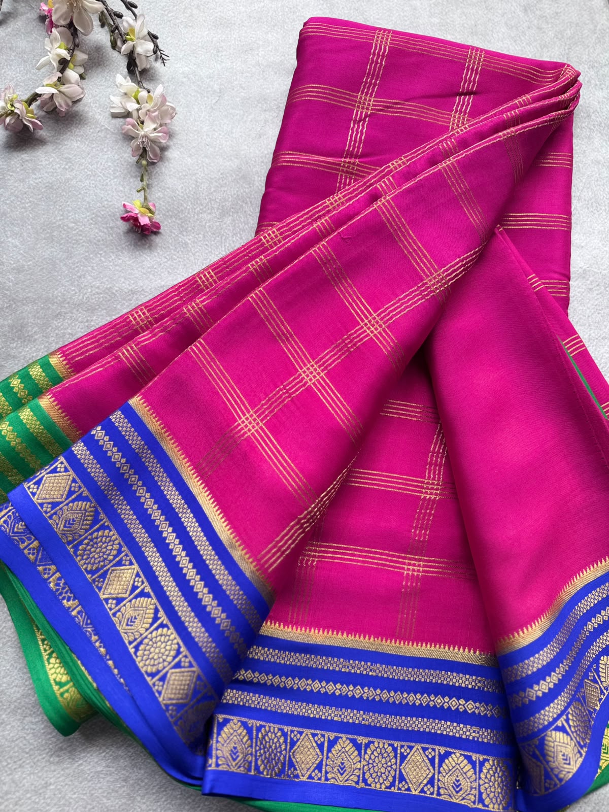 Magenta Ganga Jamuna Border Pure Mysore Crepe Silk Saree 108