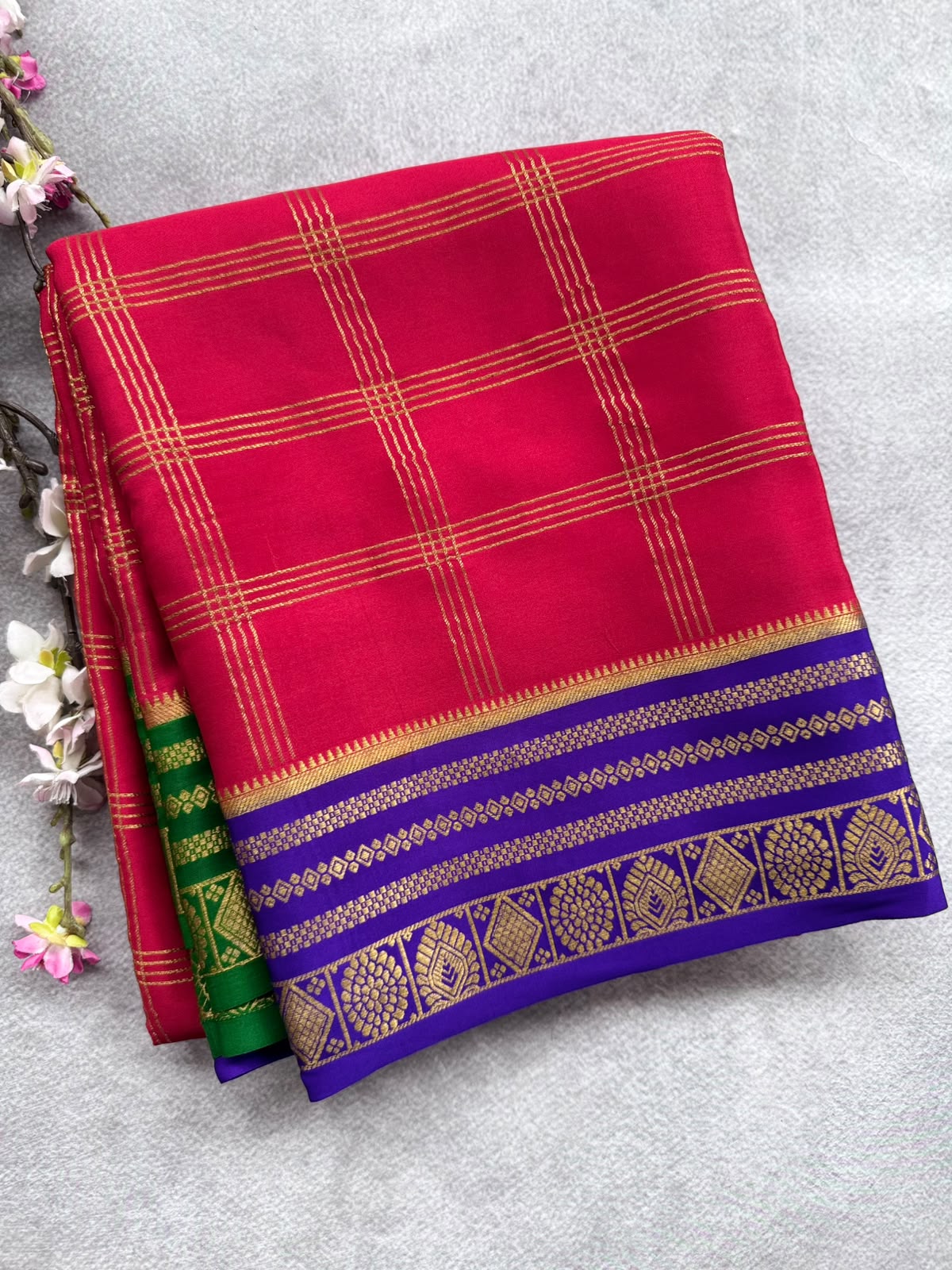 Red Ganga Jamuna Border Pure Mysore Crepe Silk Saree 108
