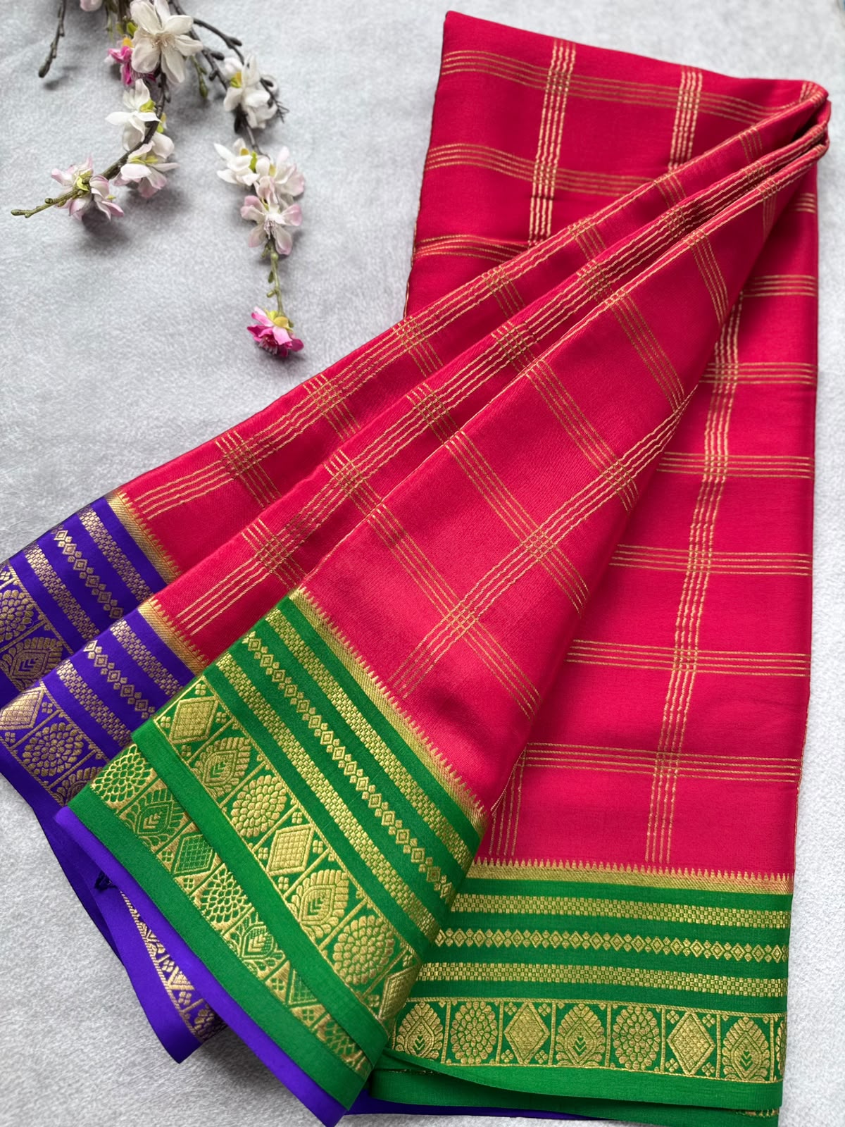 Red Ganga Jamuna Border Pure Mysore Crepe Silk Saree 108