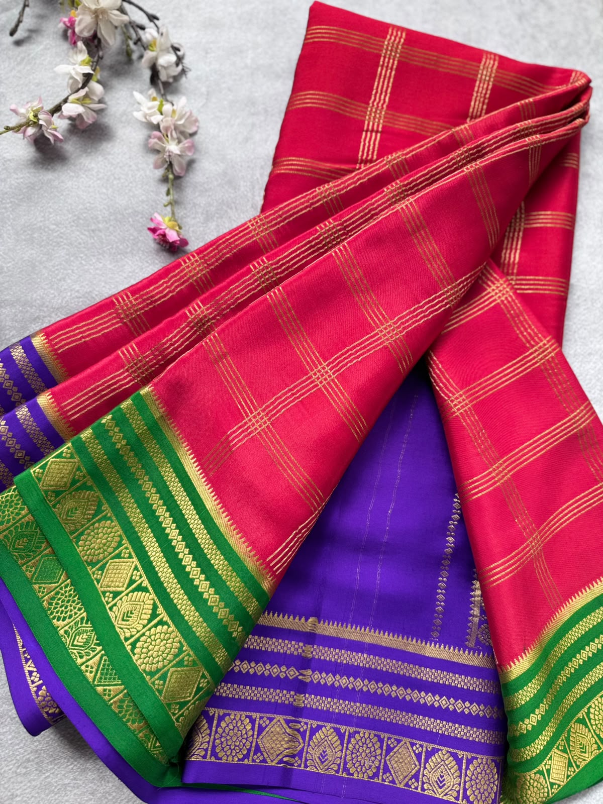 Red Ganga Jamuna Border Pure Mysore Crepe Silk Saree 108
