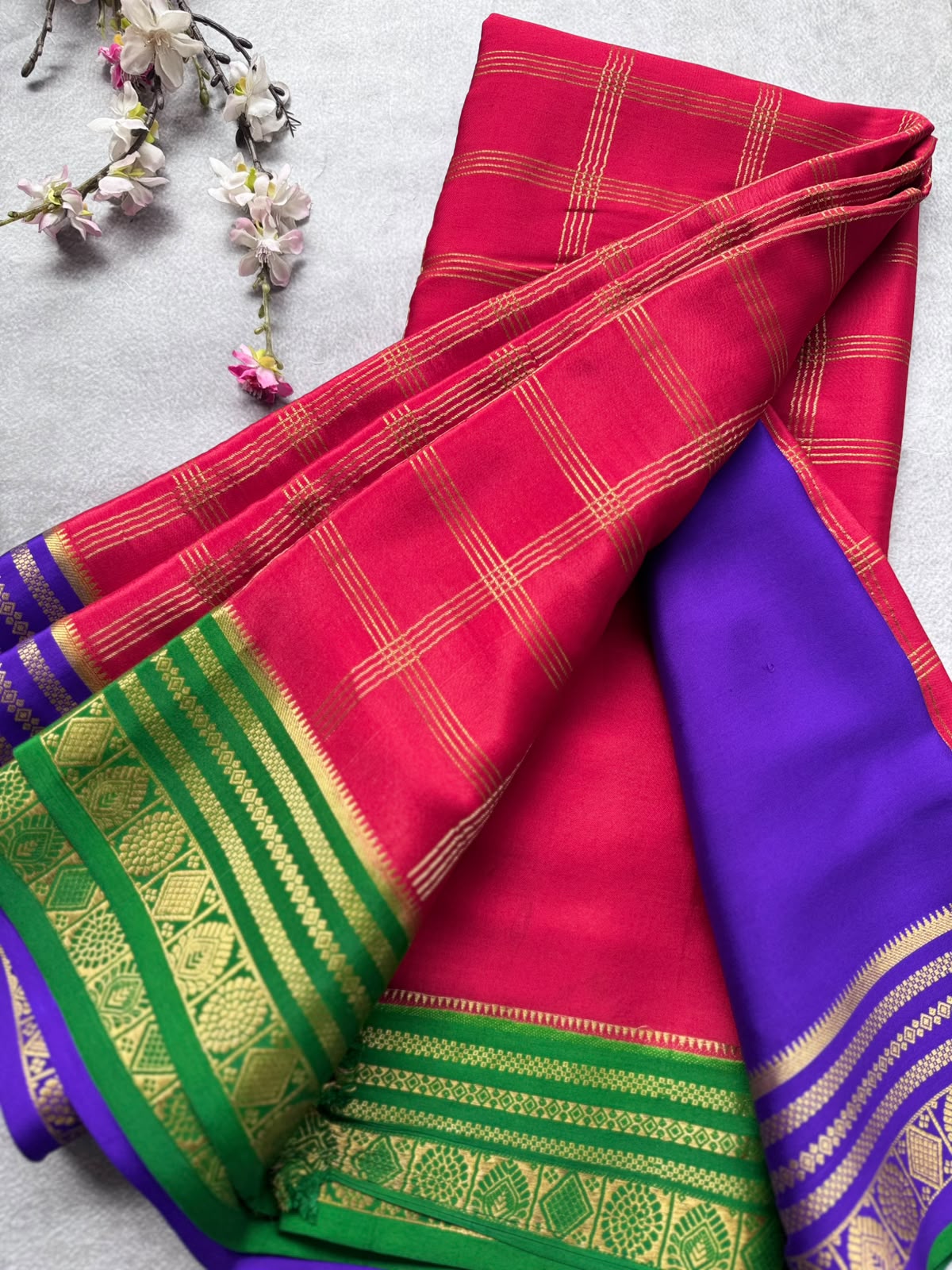 Red Ganga Jamuna Border Pure Mysore Crepe Silk Saree 108