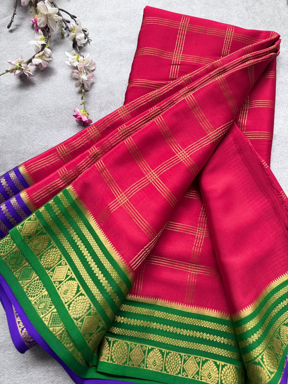 Red Ganga Jamuna Border Pure Mysore Crepe Silk Saree 108