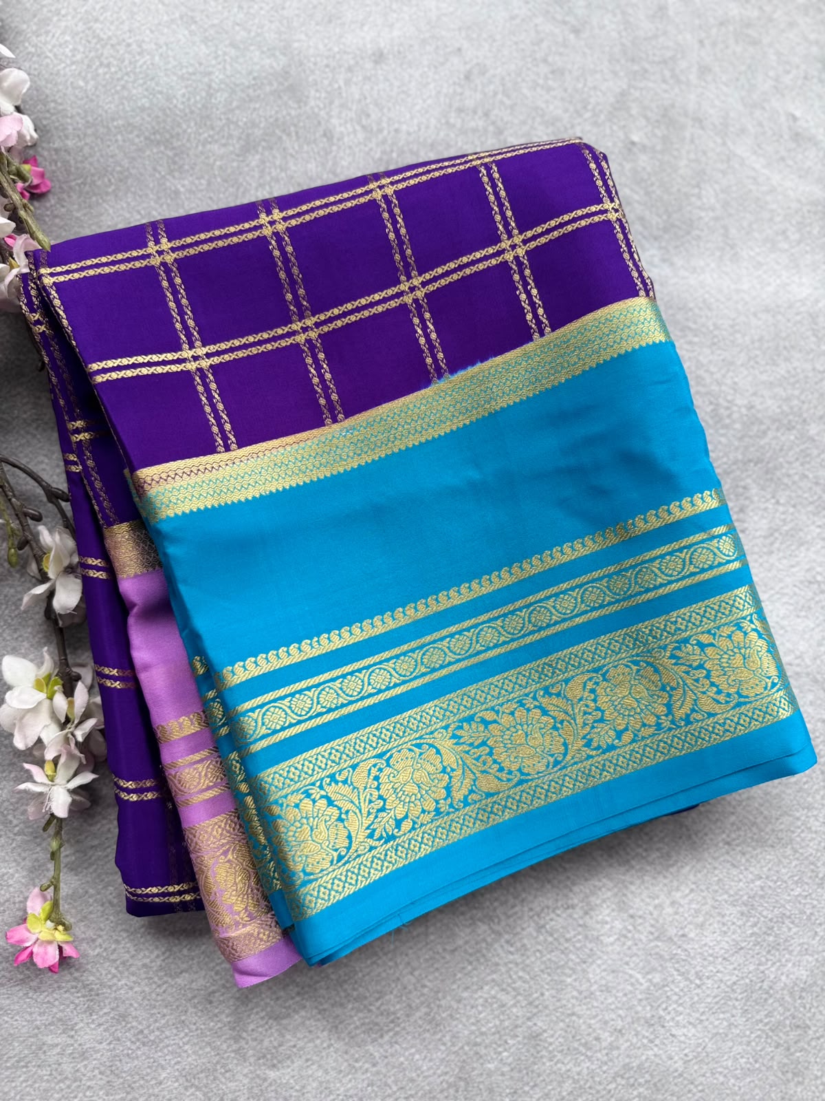 Purple Ganga Jamuna Border Pure Mysore Crepe Silk Saree 108