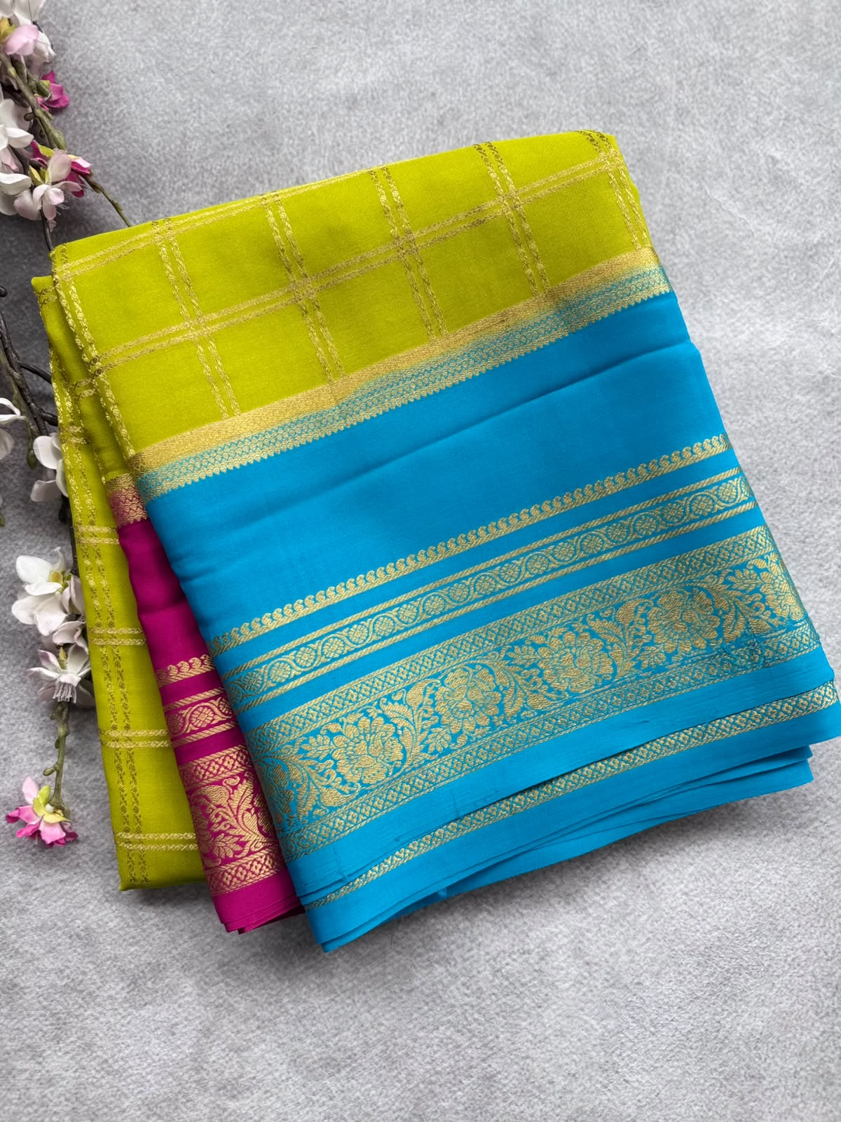 Green Ganga Jamuna Border Pure Mysore Crepe Silk Saree 108