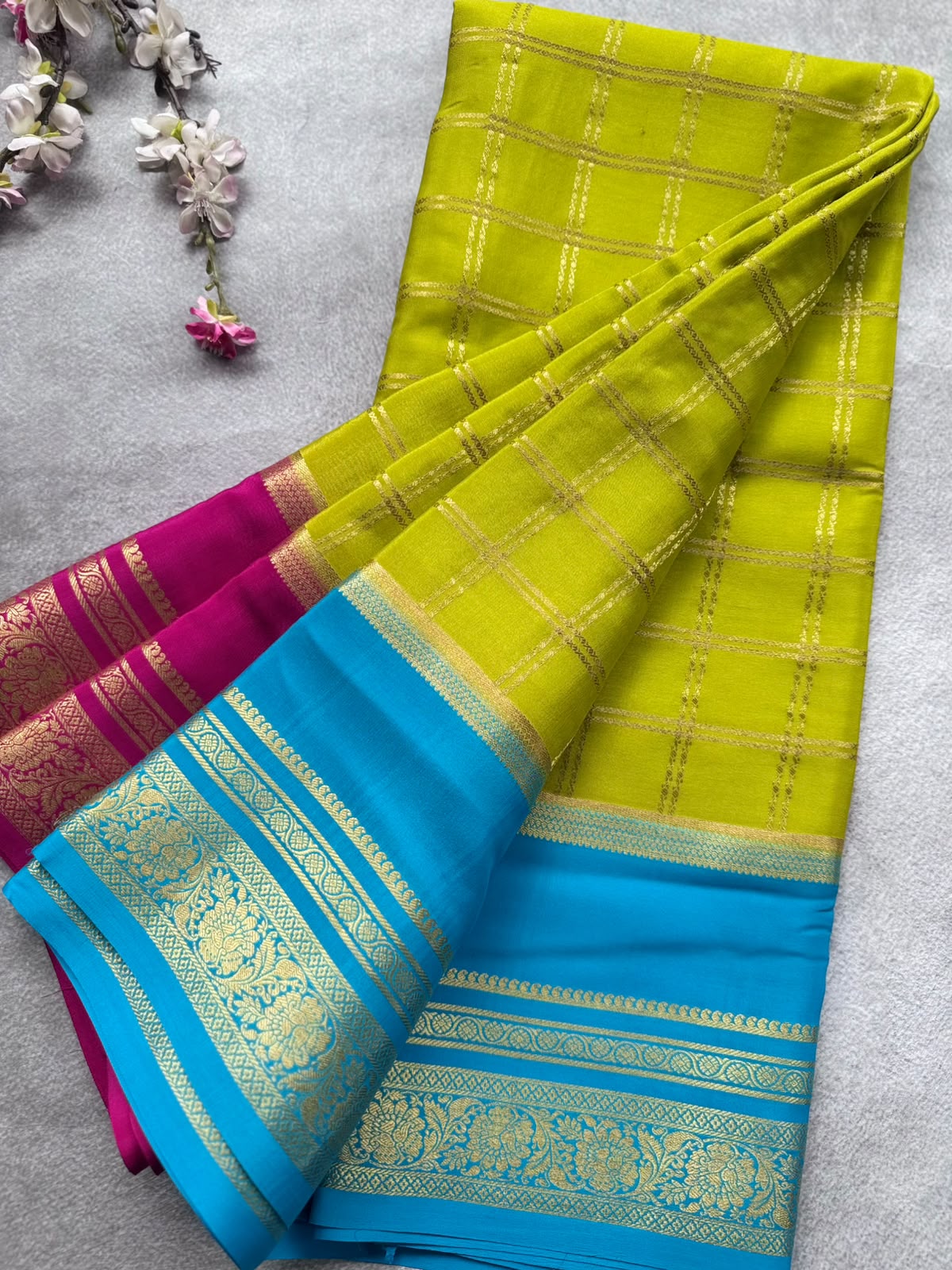 Green Ganga Jamuna Border Pure Mysore Crepe Silk Saree 108