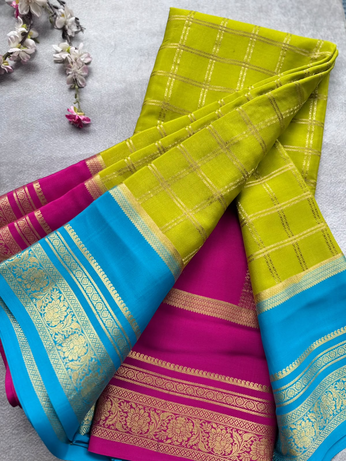 Green Ganga Jamuna Border Pure Mysore Crepe Silk Saree 108