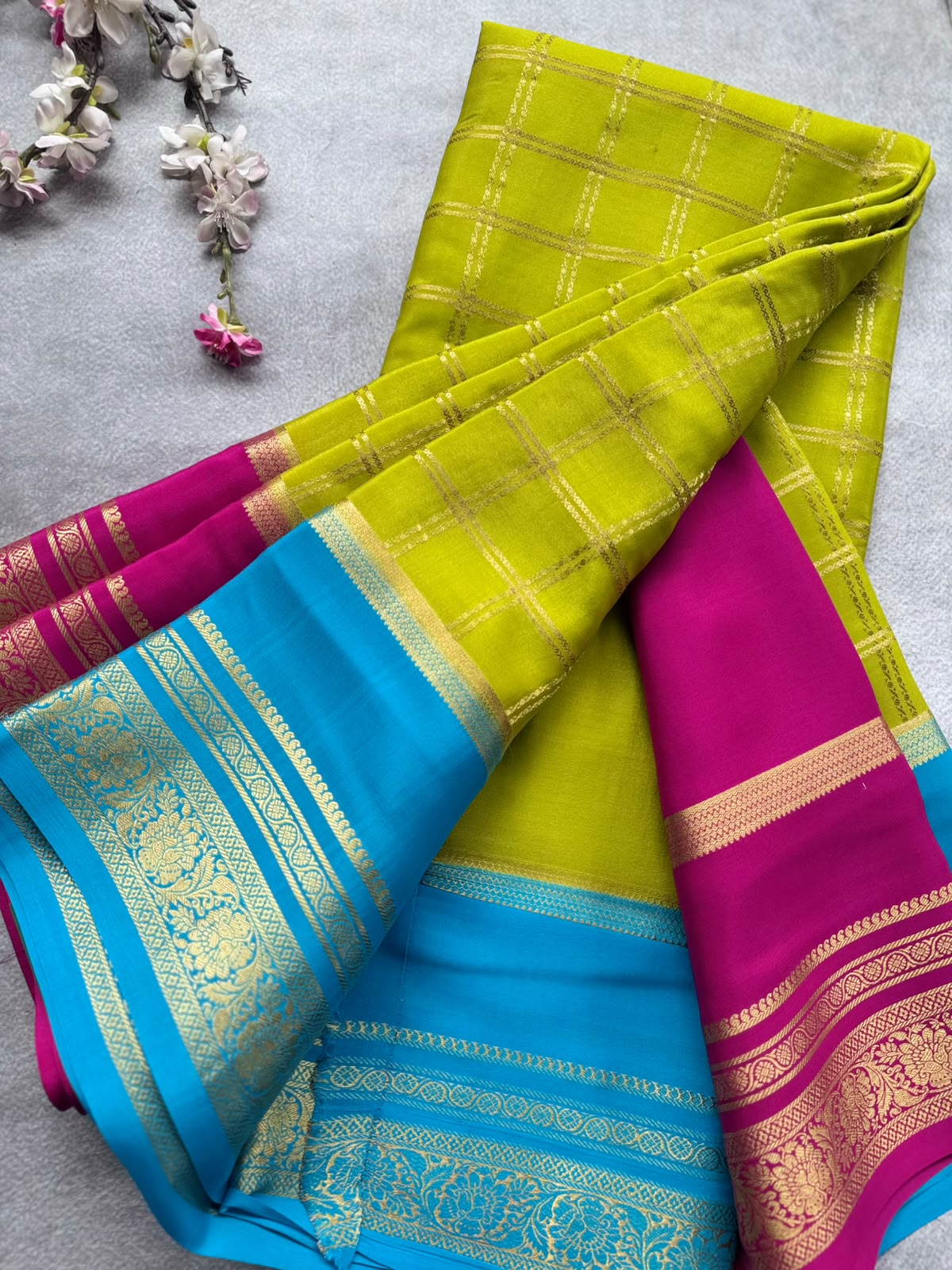 Green Ganga Jamuna Border Pure Mysore Crepe Silk Saree 108