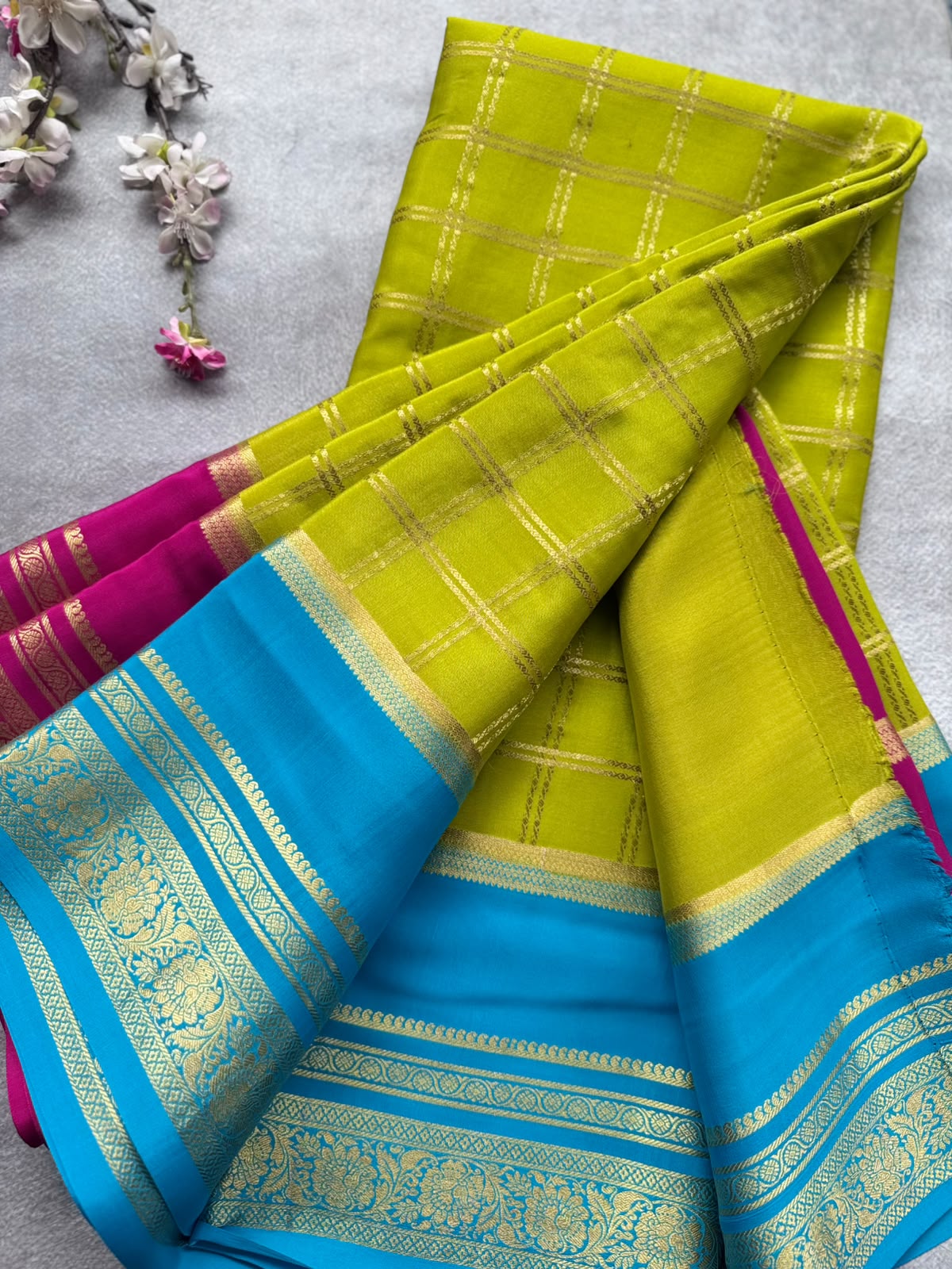 Green Ganga Jamuna Border Pure Mysore Crepe Silk Saree 108