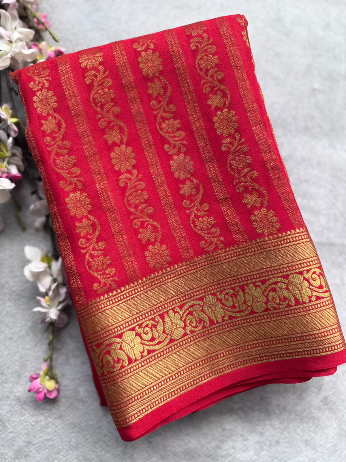 Red Brocade Pure Mysore Crepe Silk Saree 109