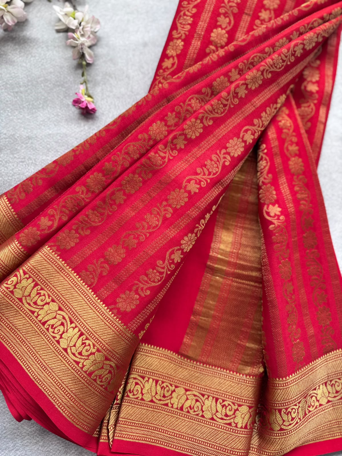 Red Brocade Pure Mysore Crepe Silk Saree 109