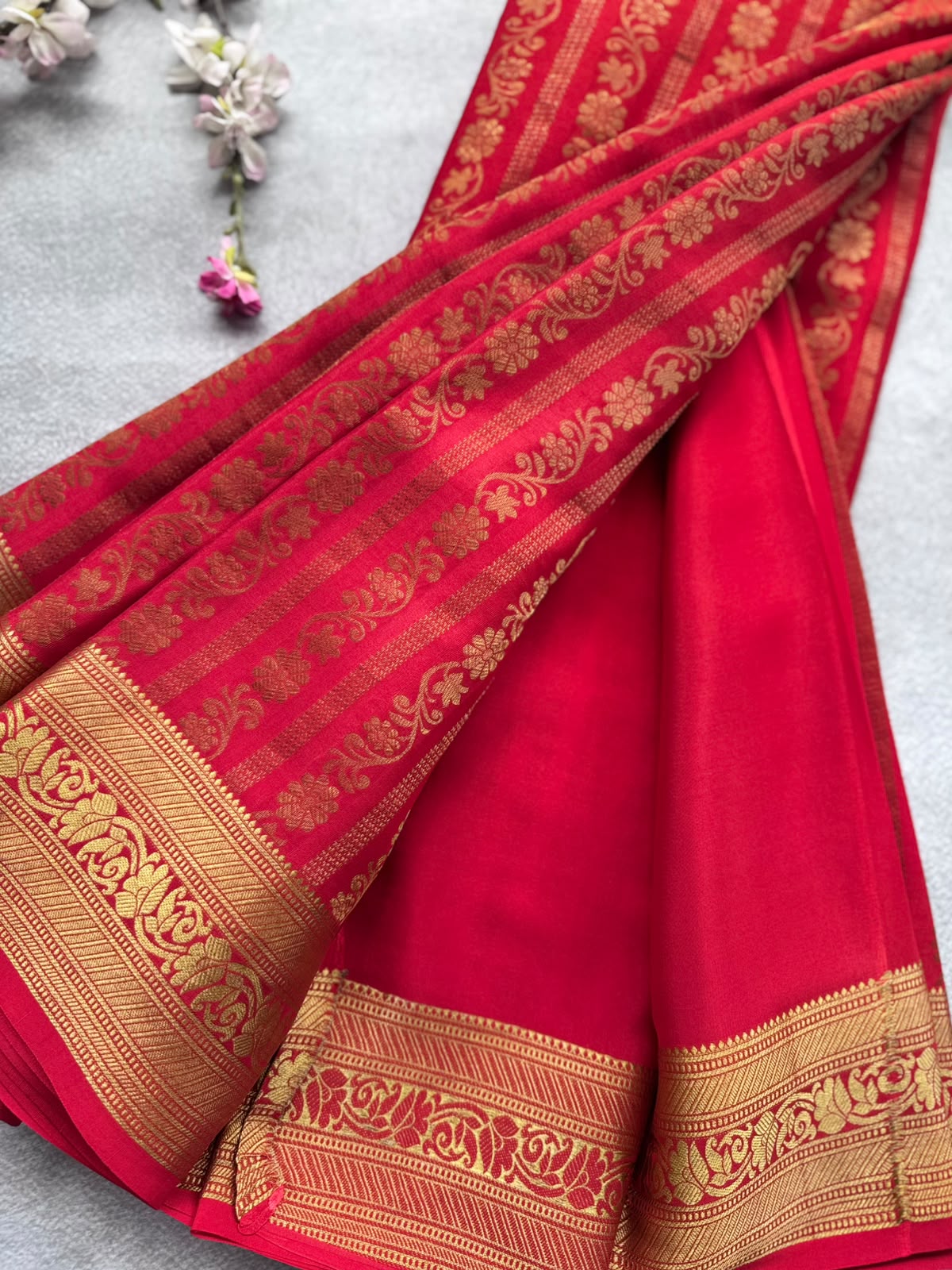 Red Brocade Pure Mysore Crepe Silk Saree 109