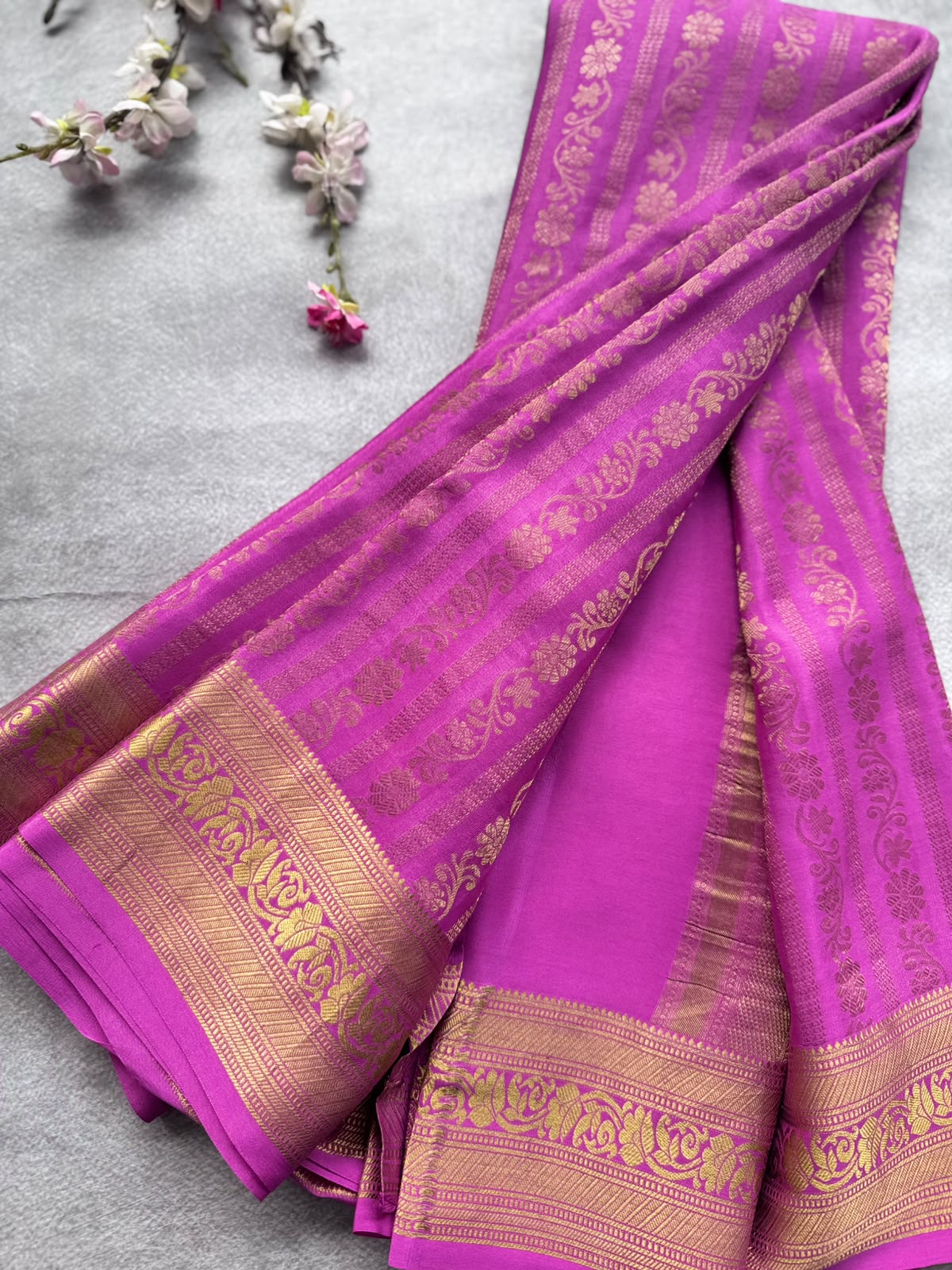 Mauve Brocade Pure Mysore Crepe Silk Saree 109