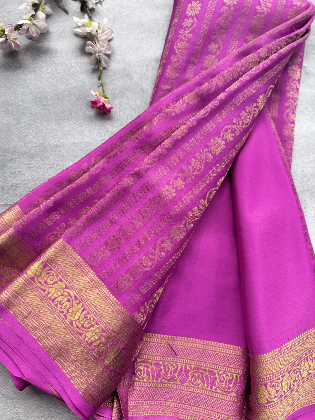 Mauve Brocade Pure Mysore Crepe Silk Saree 109