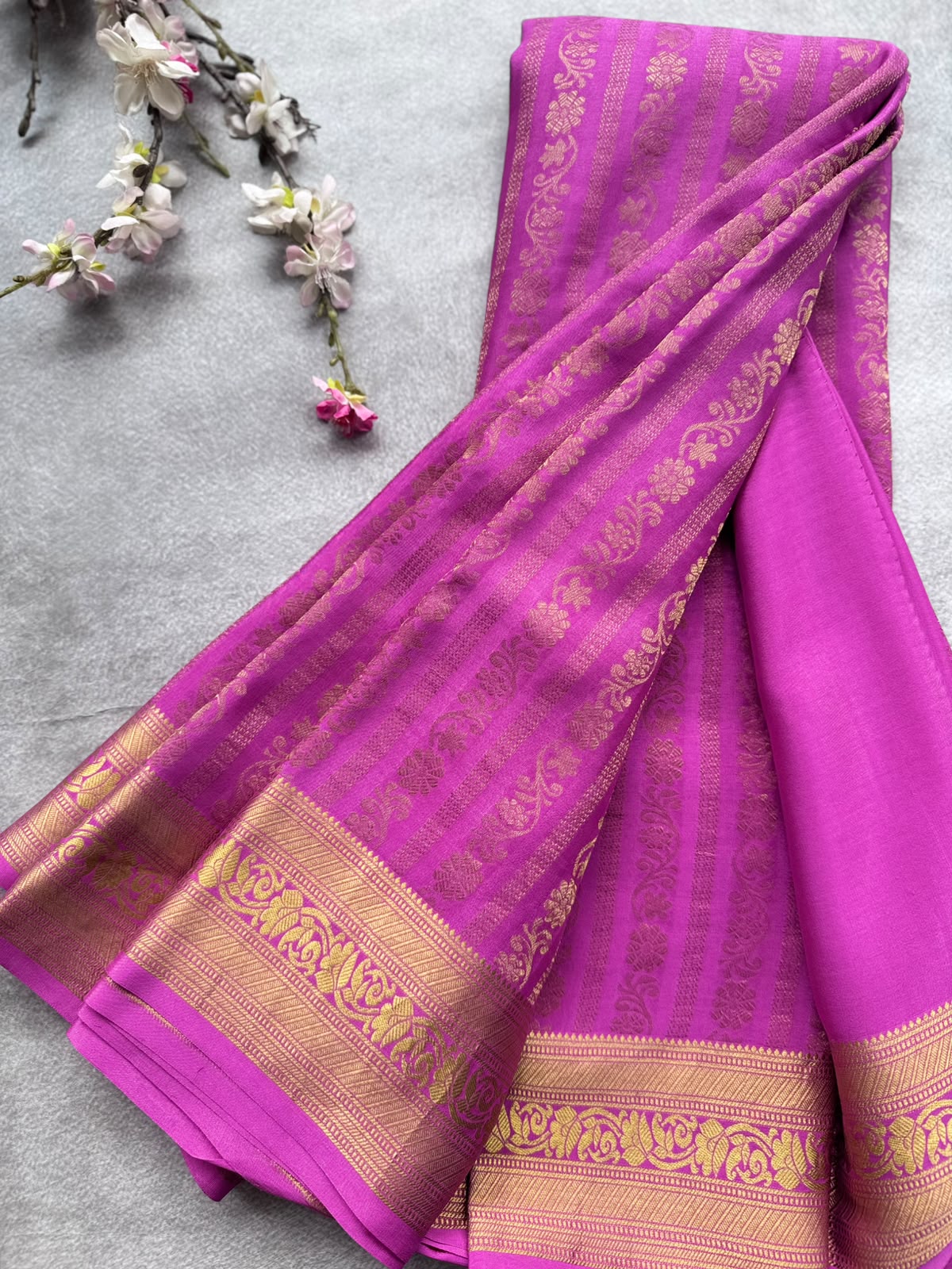 Mauve Brocade Pure Mysore Crepe Silk Saree 109