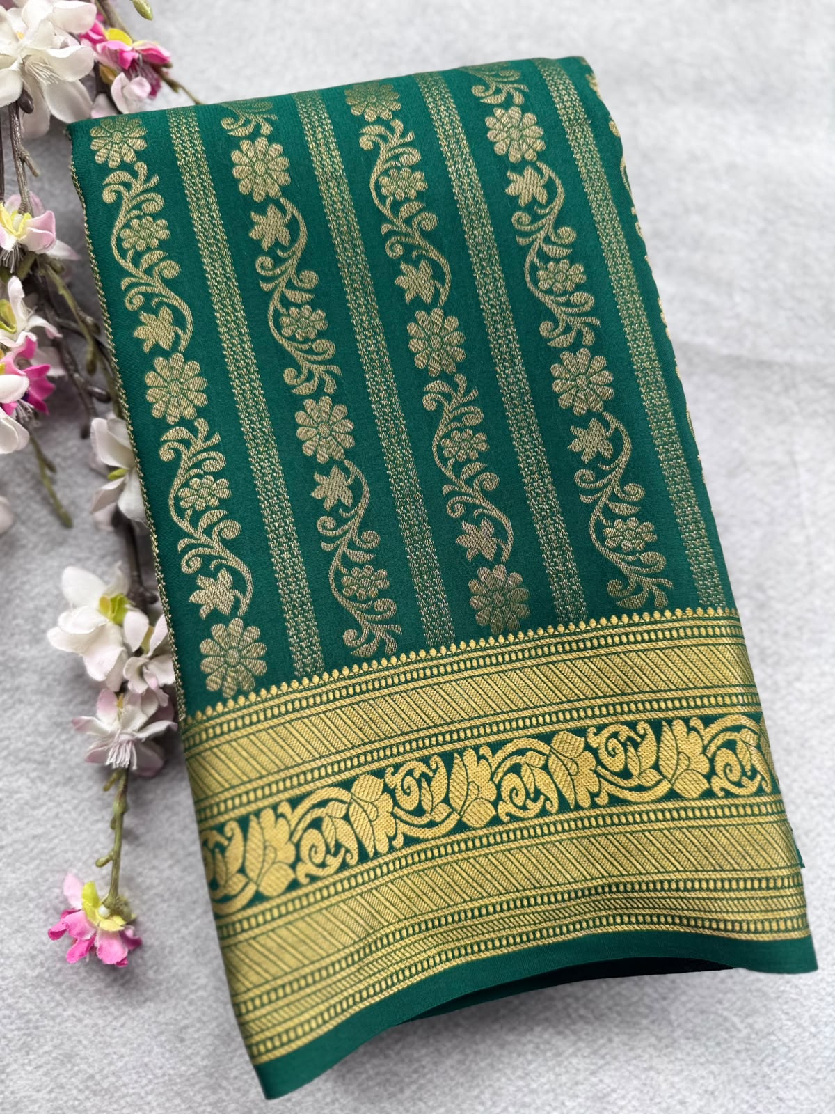 Bottle Green Brocade Pure Mysore Crepe Silk Saree 109