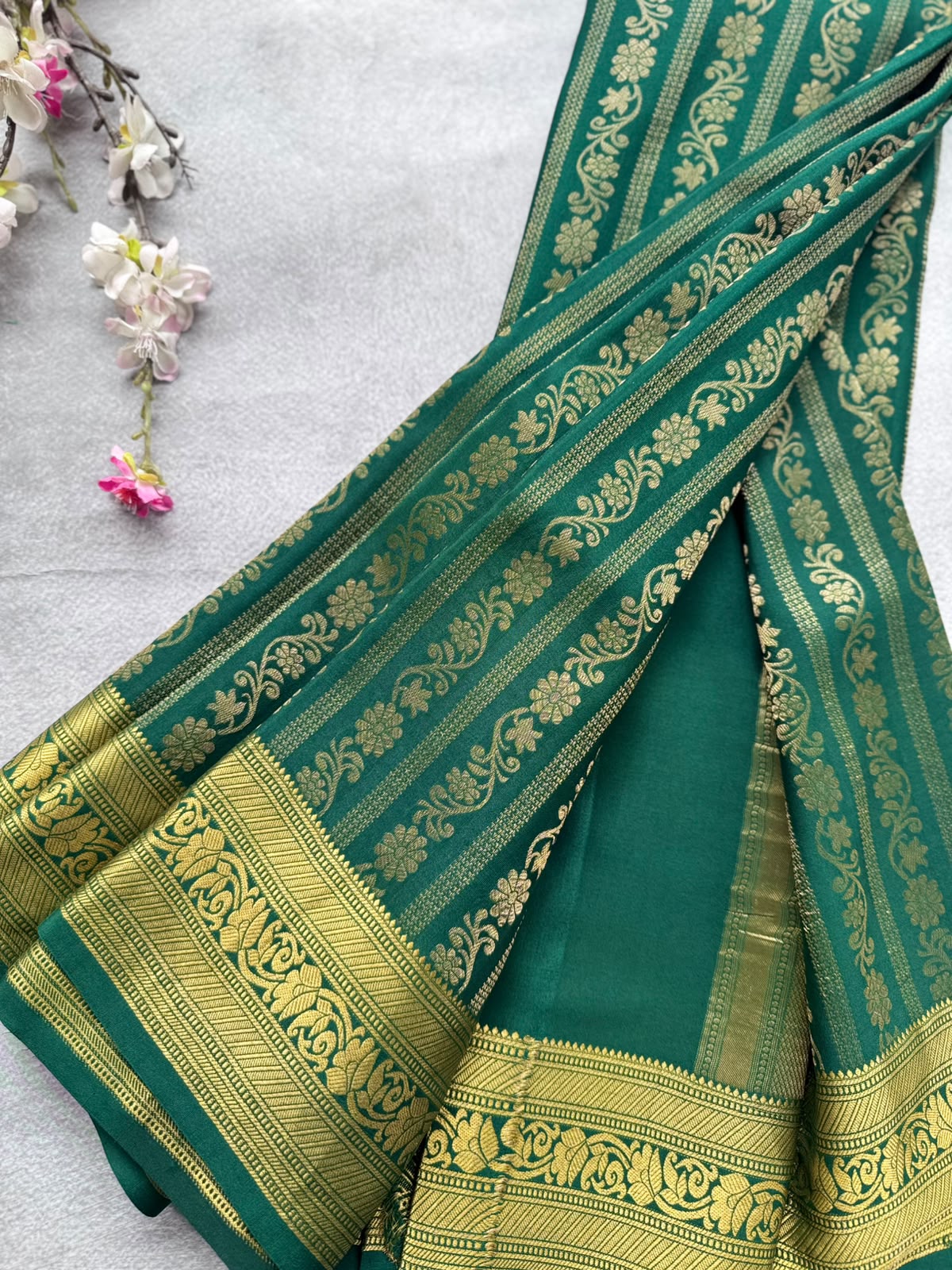 Bottle Green Brocade Pure Mysore Crepe Silk Saree 109