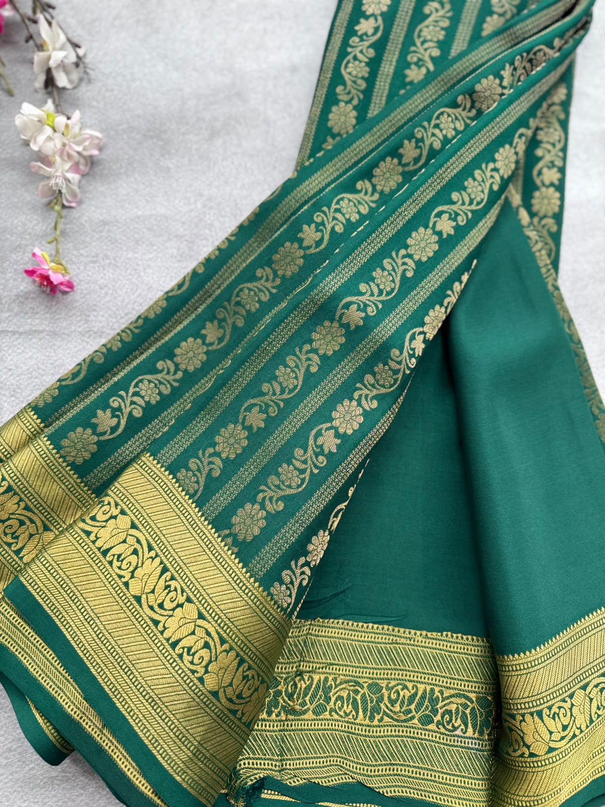 Bottle Green Brocade Pure Mysore Crepe Silk Saree 109