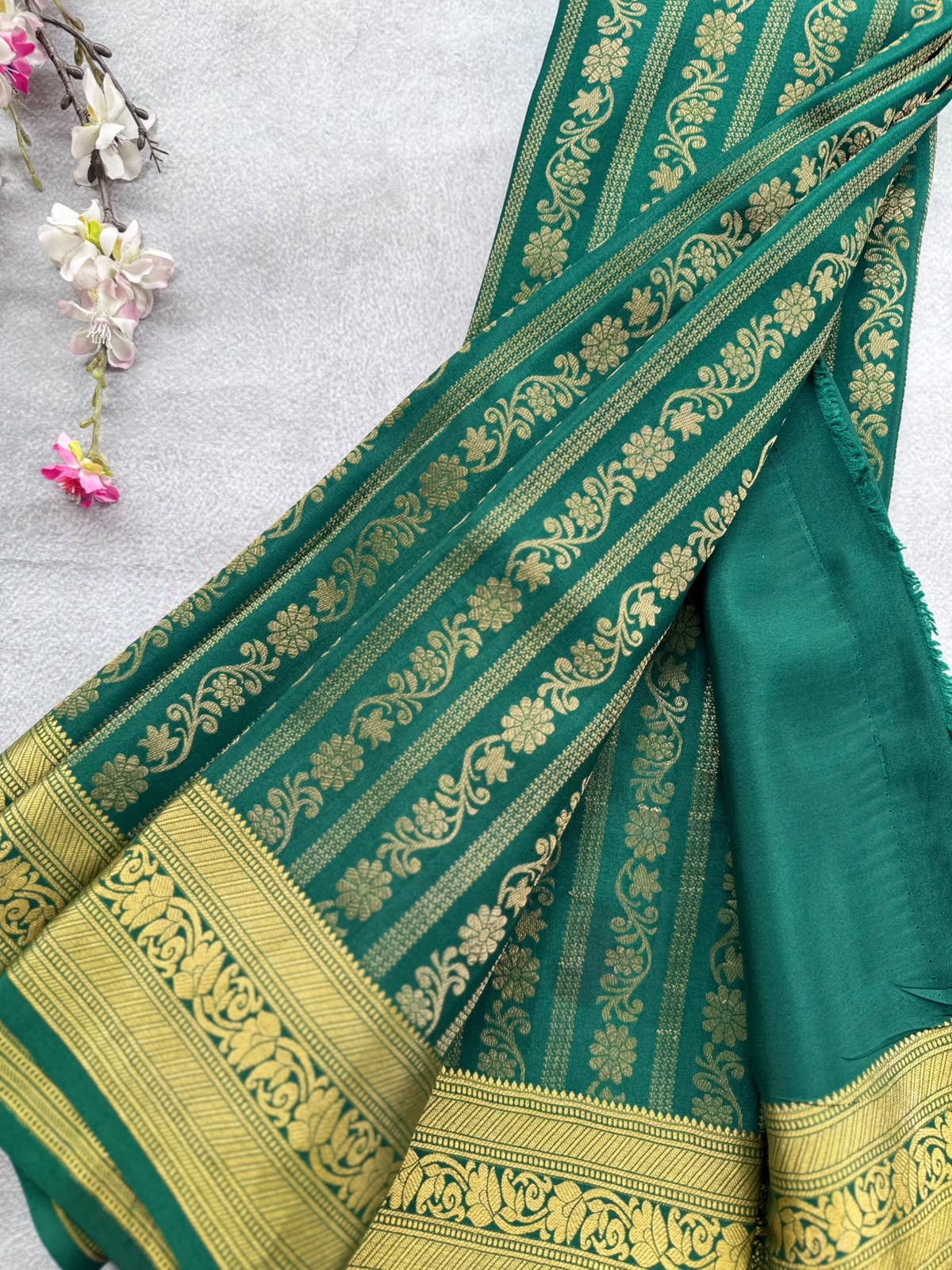 Bottle Green Brocade Pure Mysore Crepe Silk Saree 109