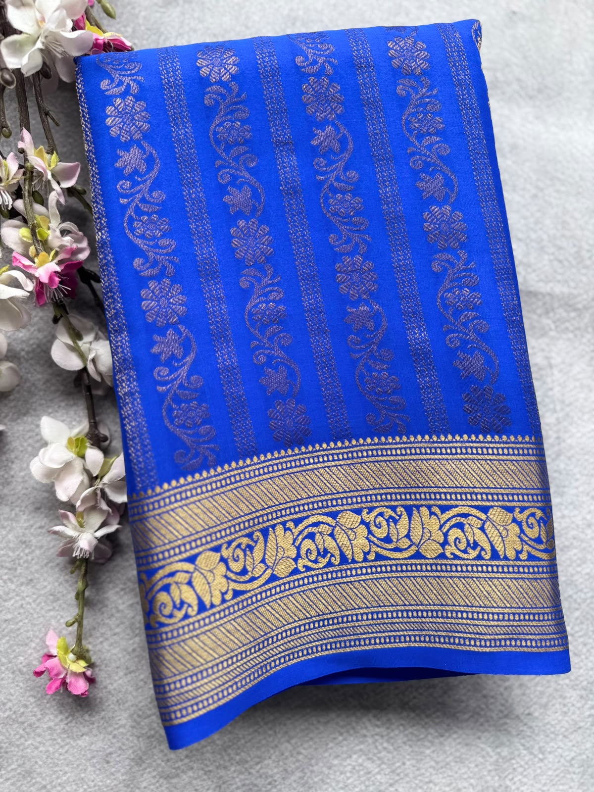 Royal Blue Brocade Pure Mysore Crepe Silk Saree 109