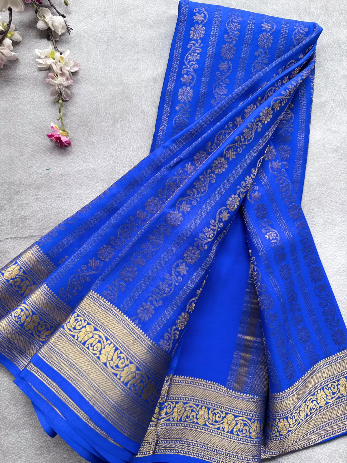Royal Blue Brocade Pure Mysore Crepe Silk Saree 109