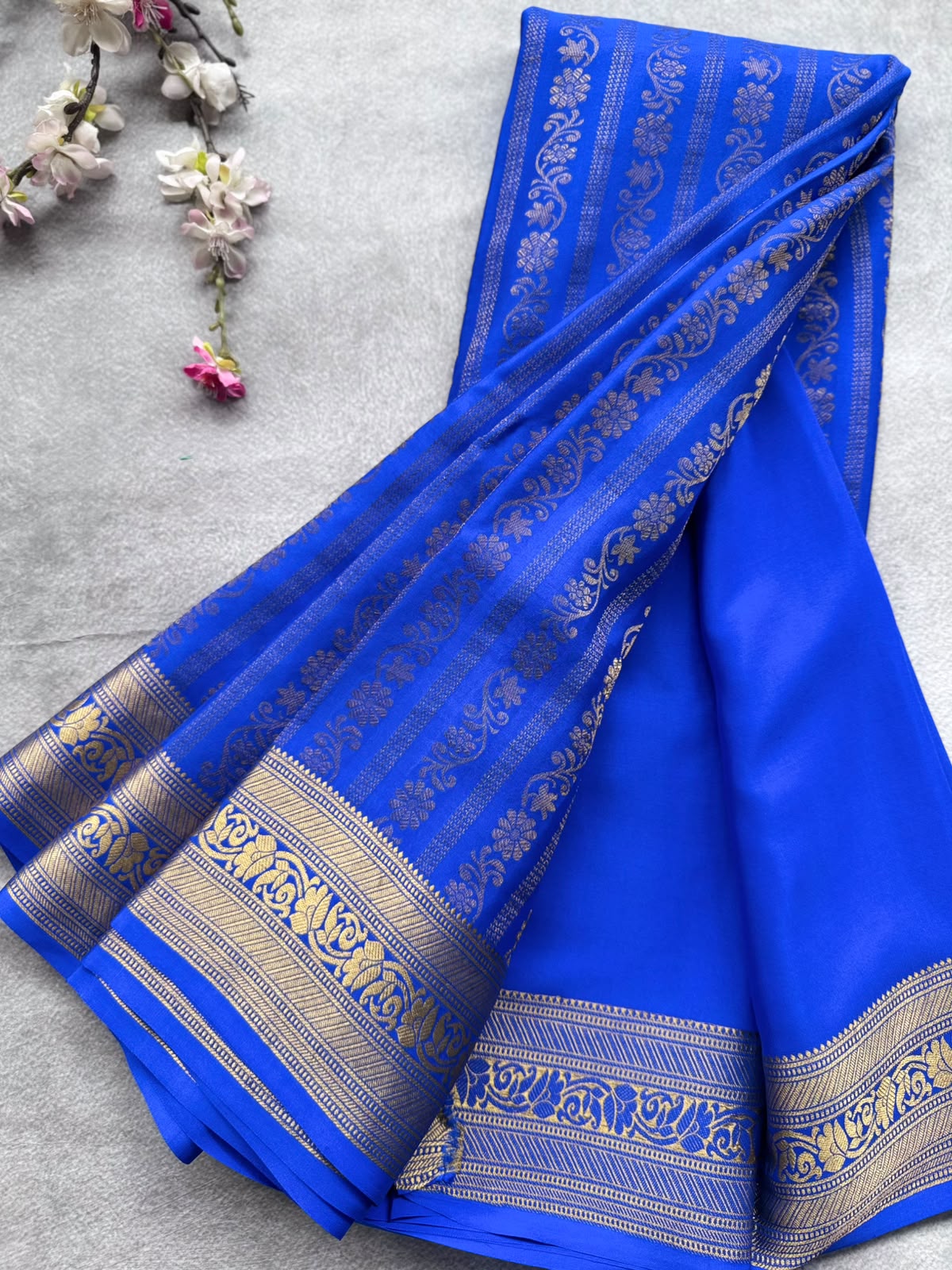 Royal Blue Brocade Pure Mysore Crepe Silk Saree 109