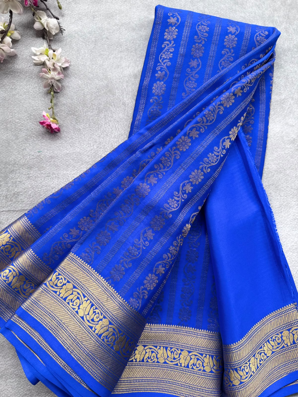 Royal Blue Brocade Pure Mysore Crepe Silk Saree 109