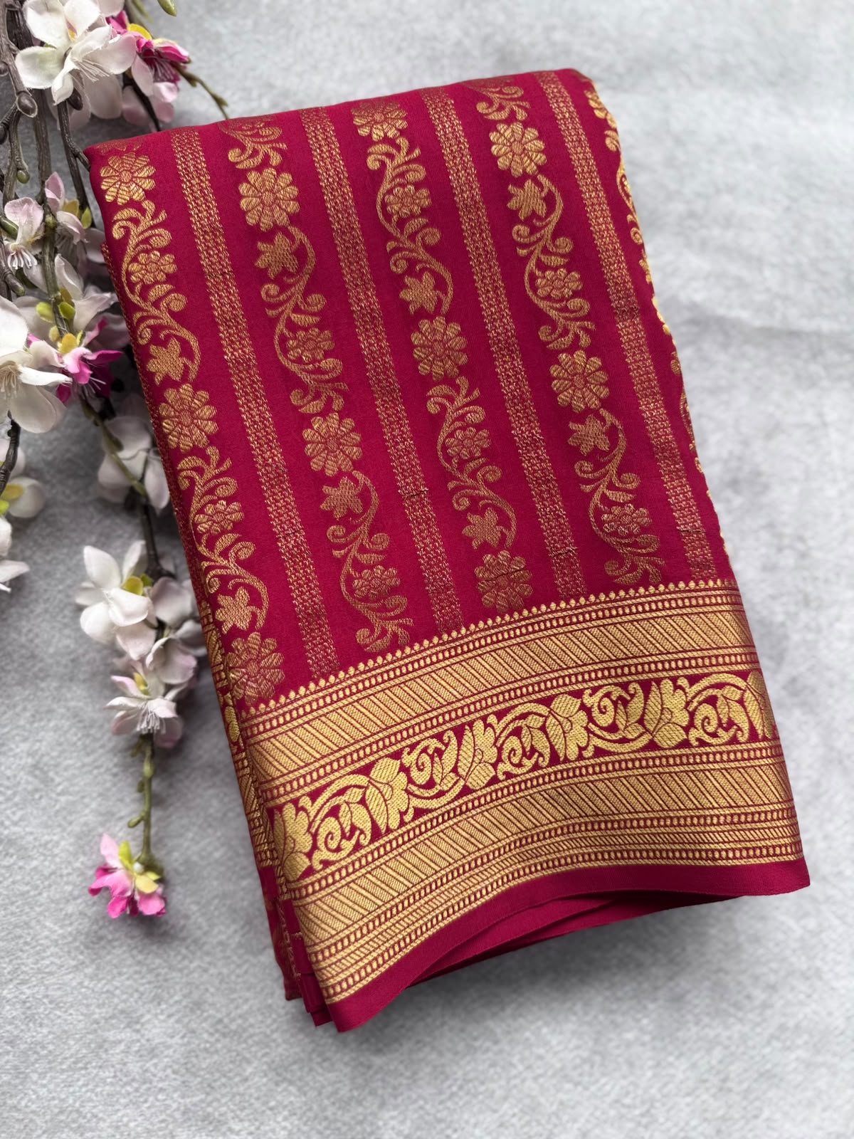Maroon Brocade Pure Mysore Crepe Silk Saree 109