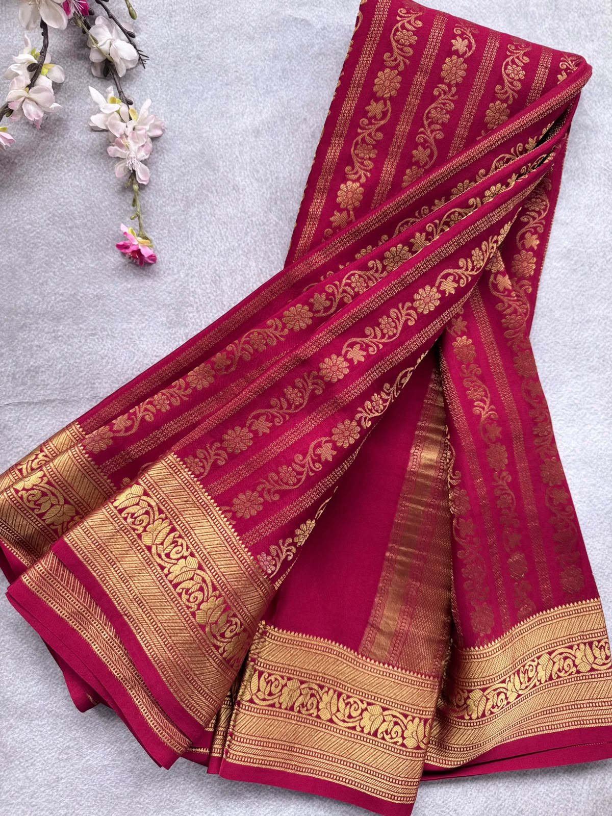 Maroon Brocade Pure Mysore Crepe Silk Saree 109