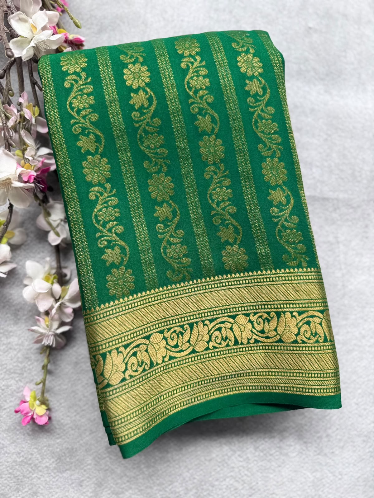 Bottle Green Brocade Pure Mysore Crepe Silk Saree 109