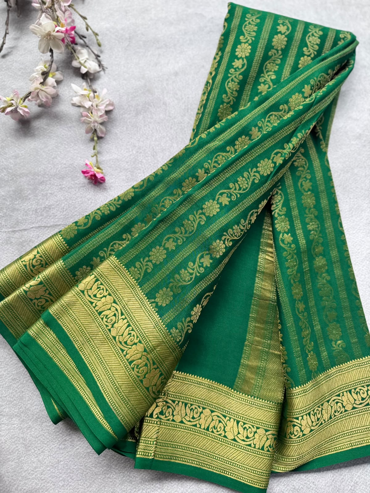 Bottle Green Brocade Pure Mysore Crepe Silk Saree 109