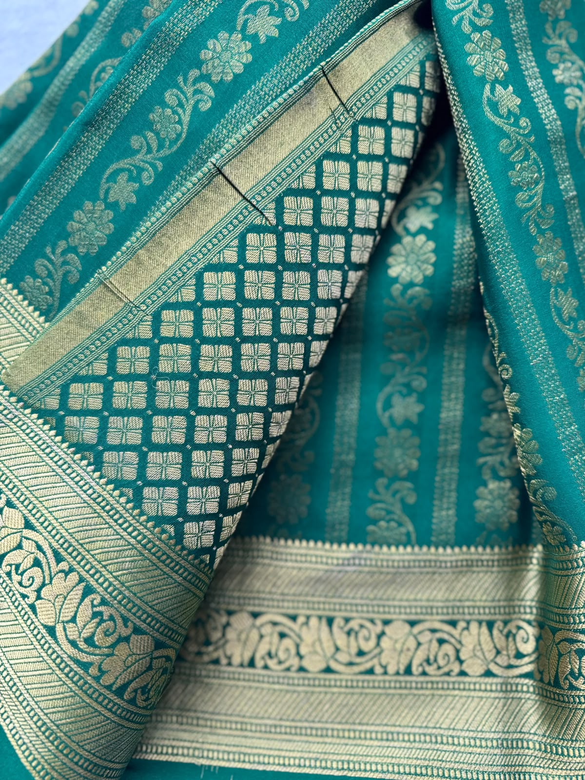 Bottle Green Brocade Pure Mysore Crepe Silk Saree 109