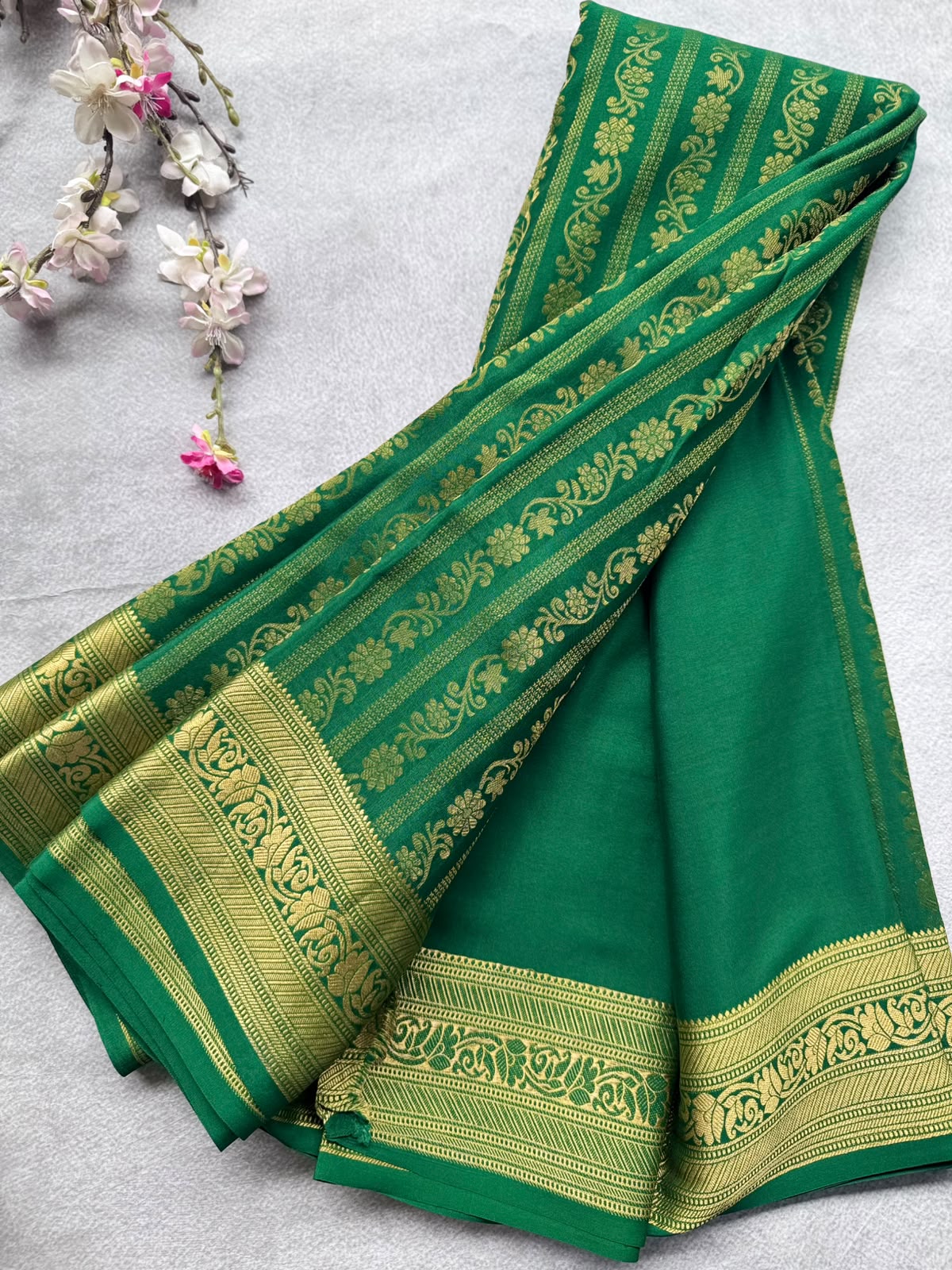 Bottle Green Brocade Pure Mysore Crepe Silk Saree 109