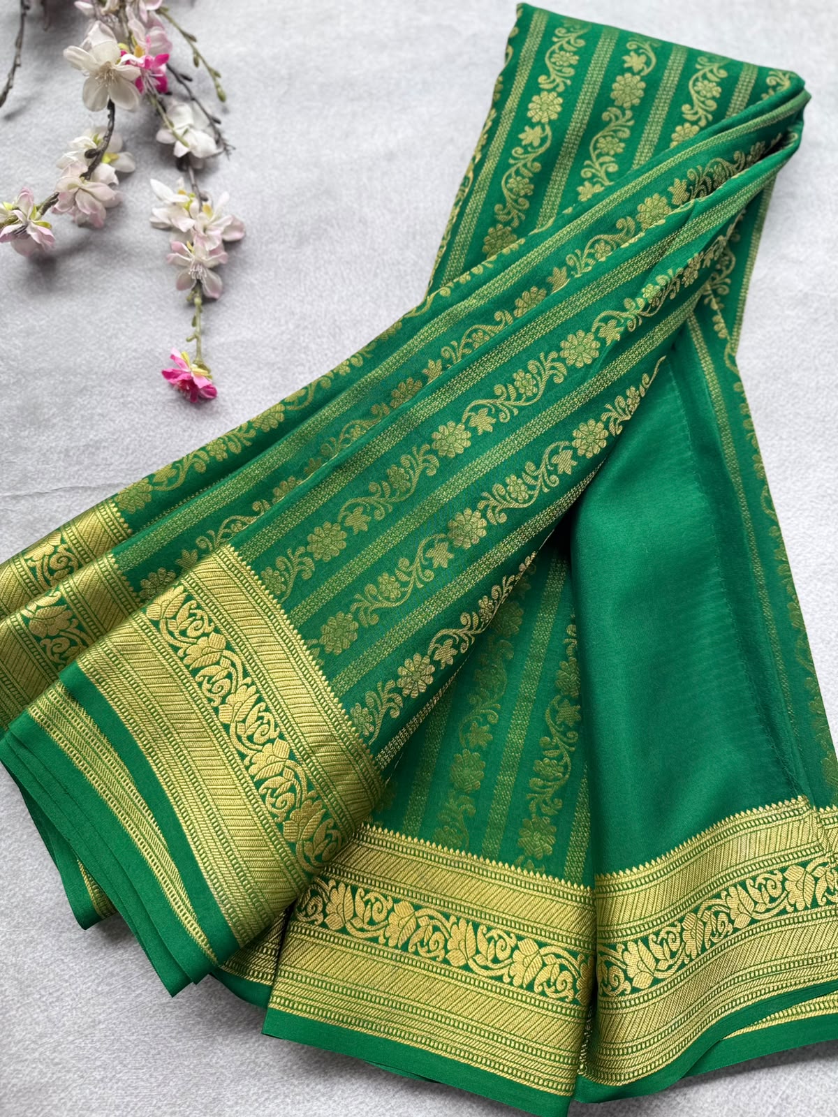Bottle Green Brocade Pure Mysore Crepe Silk Saree 109