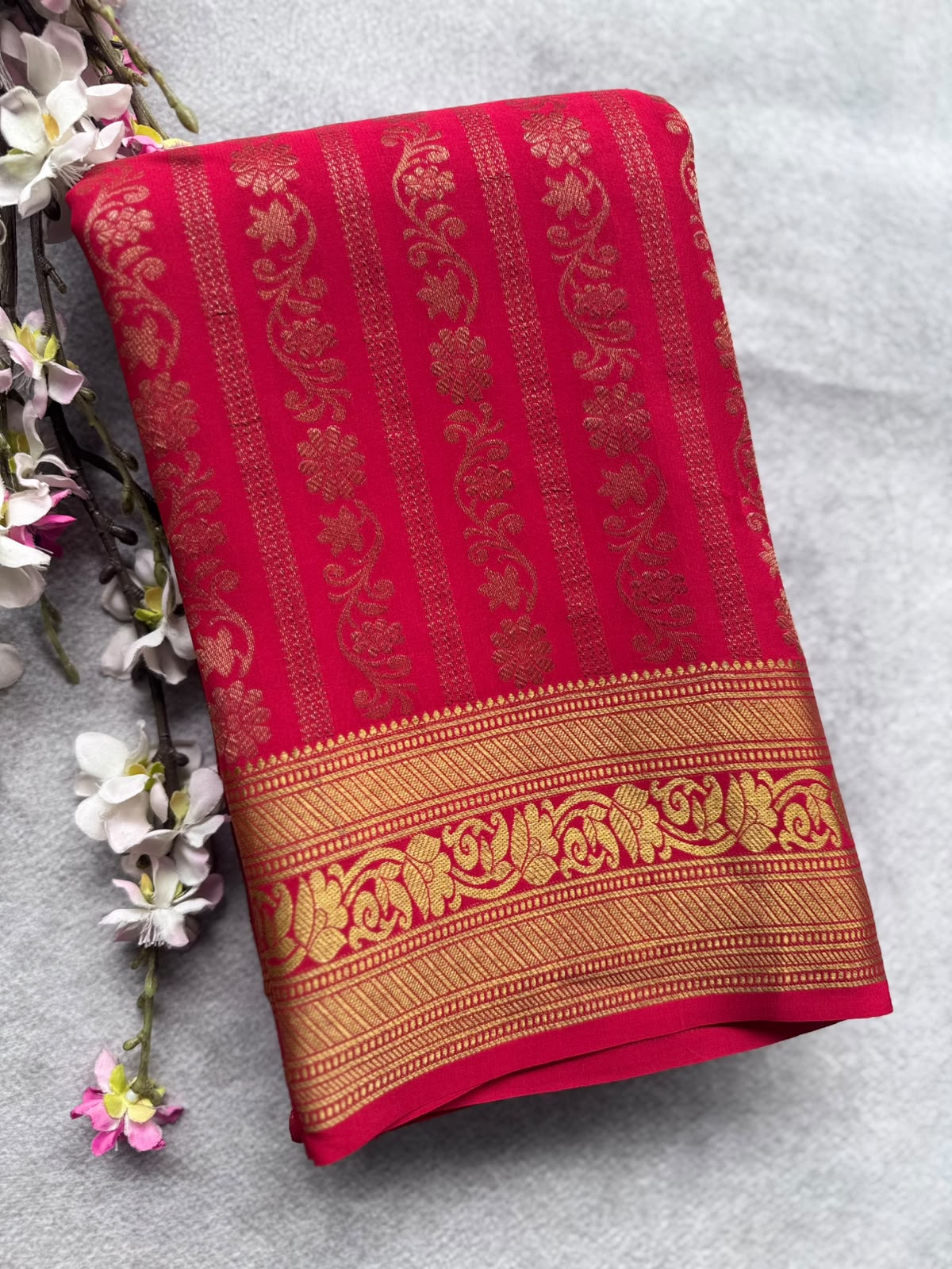 Red Brocade Pure Mysore Crepe Silk Saree 109