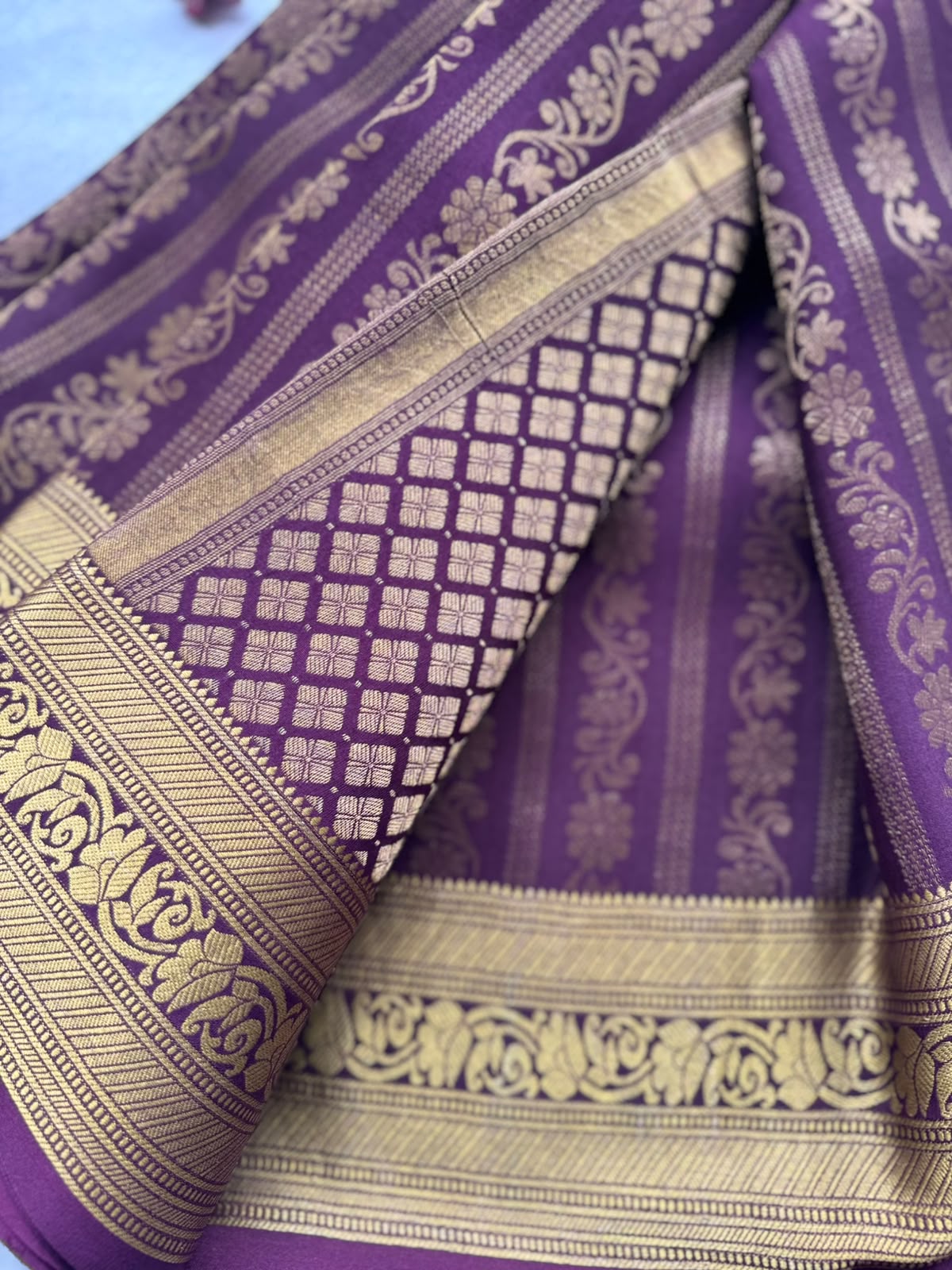 Wine Brocade Pure Mysore Crepe Silk Saree 109