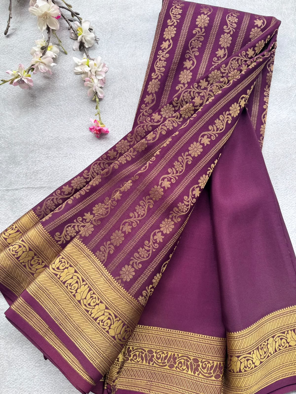 Wine Brocade Pure Mysore Crepe Silk Saree 109