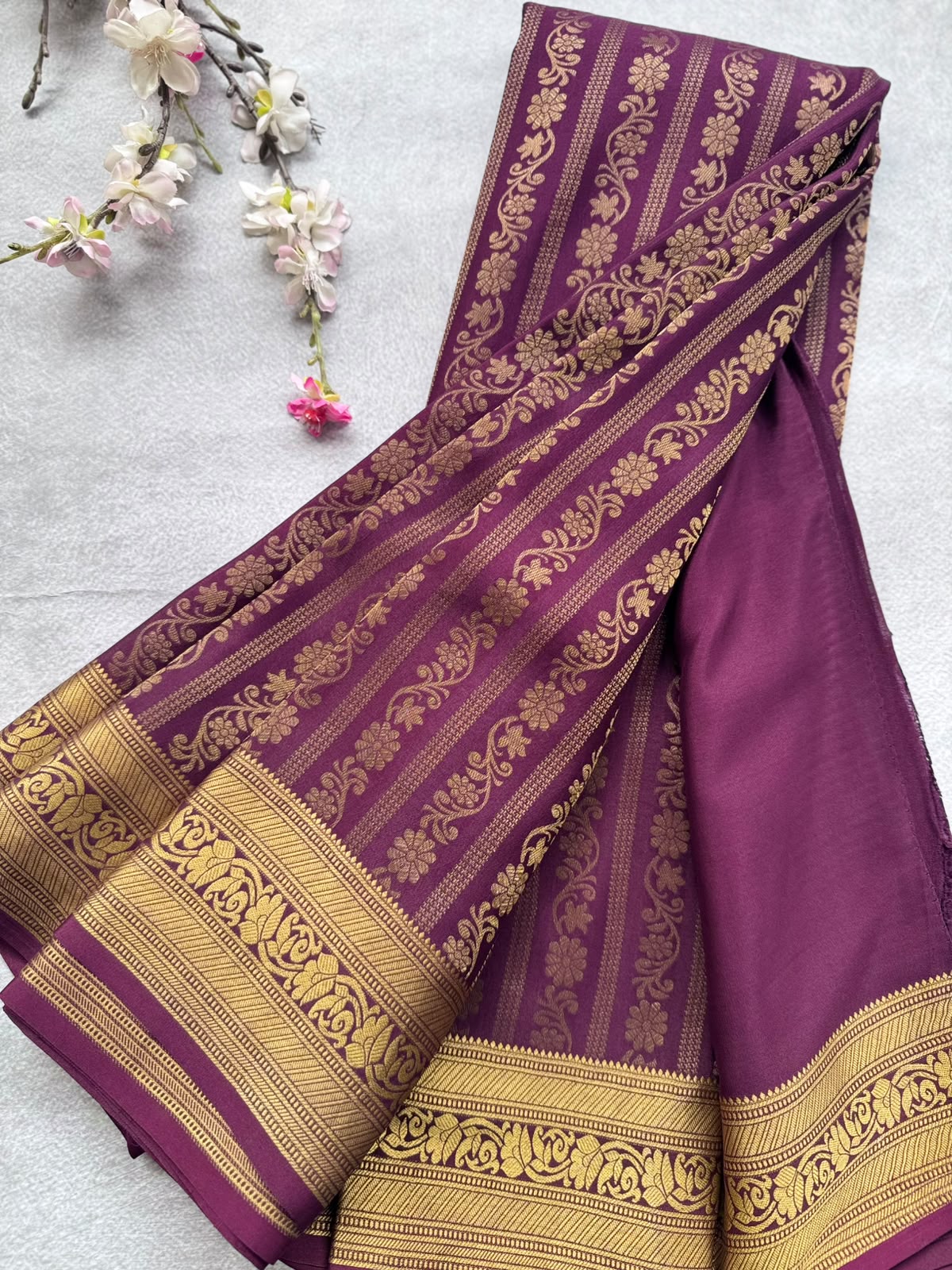 Wine Brocade Pure Mysore Crepe Silk Saree 109