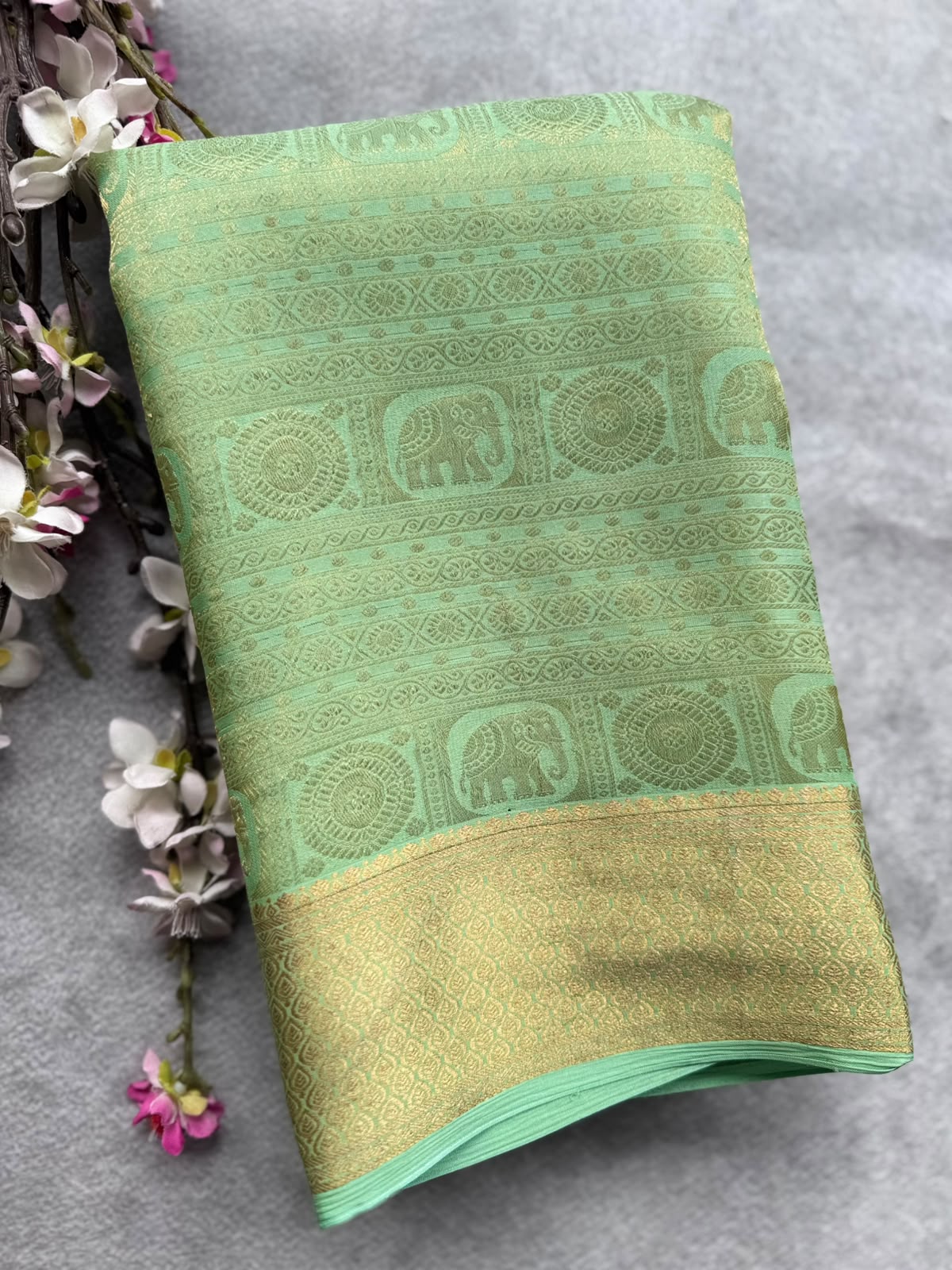 Pastel Green Brocade Pure Mysore Crepe Silk Saree 109