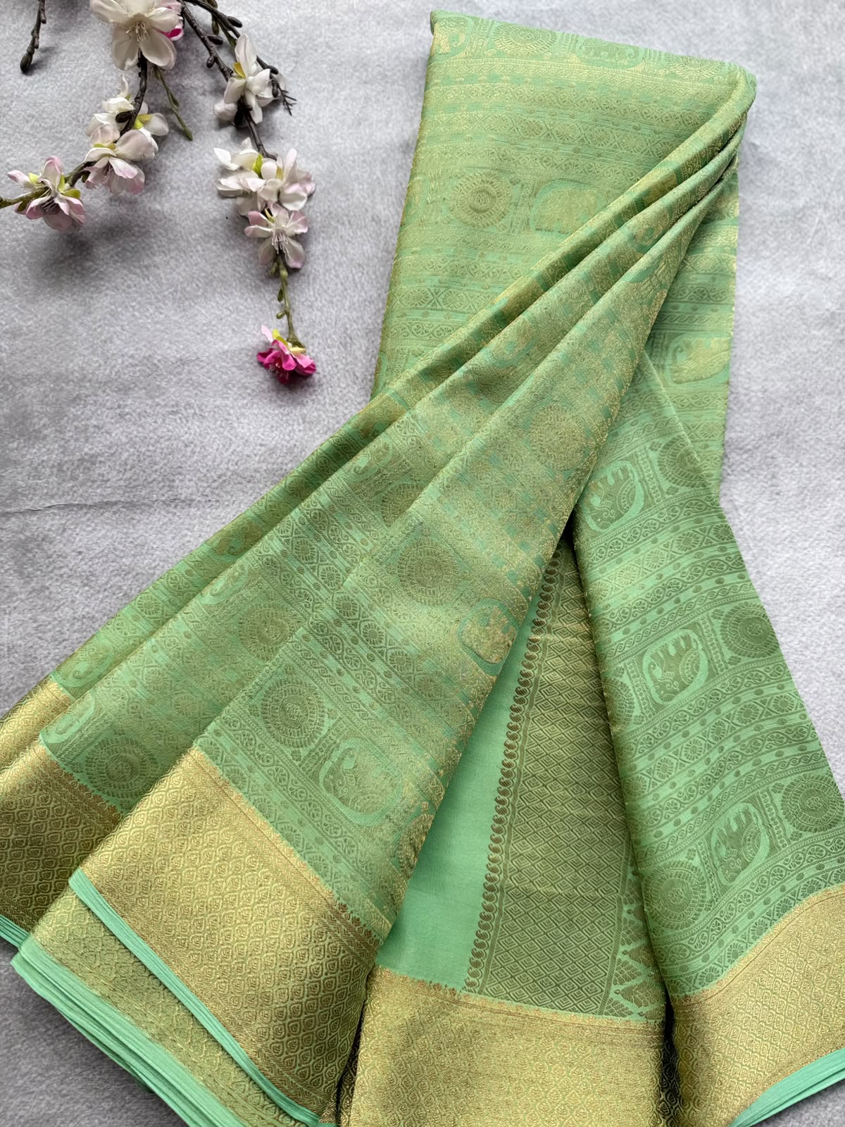 Pastel Green Brocade Pure Mysore Crepe Silk Saree 109