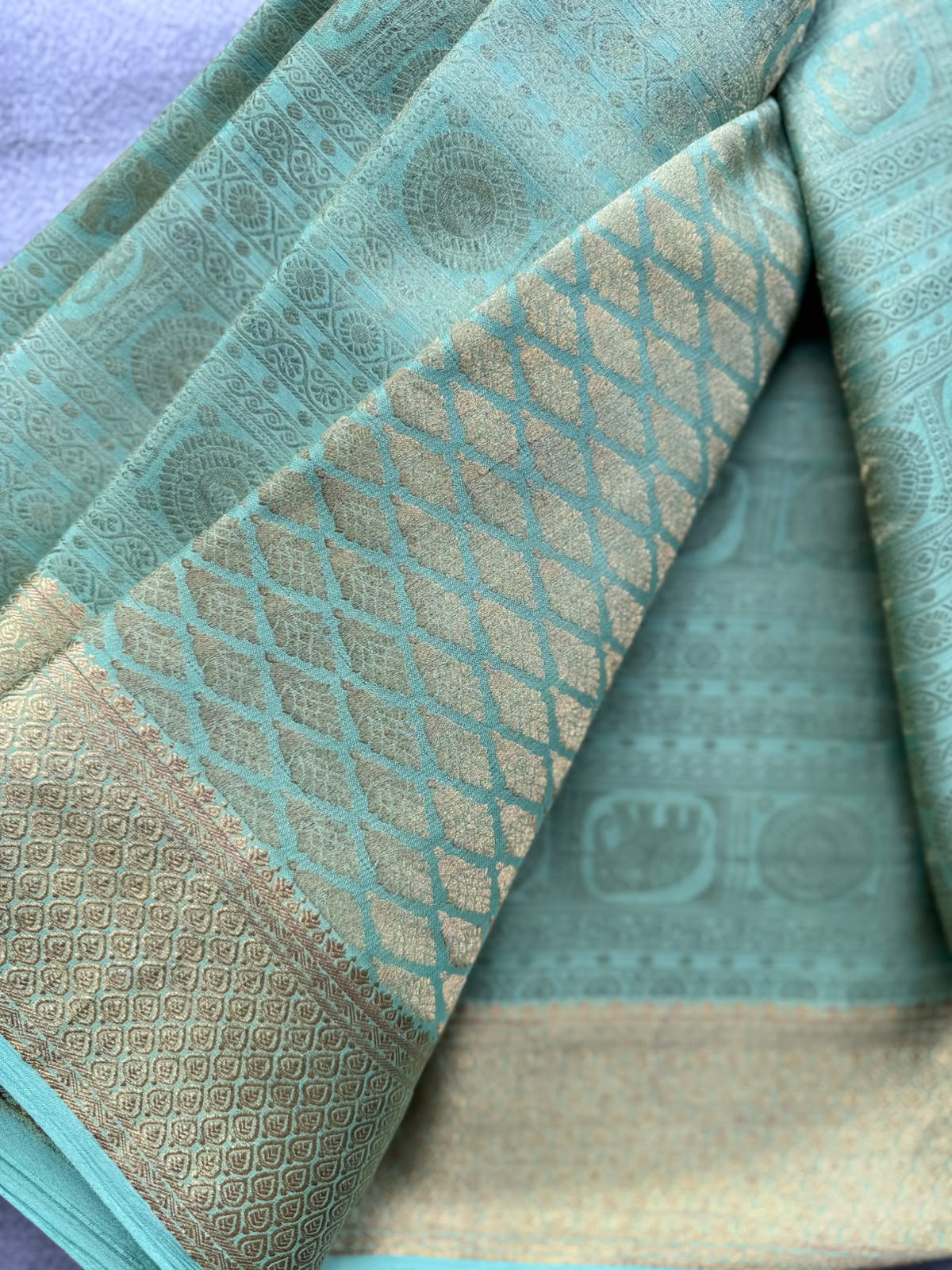 Pastel Green Brocade Pure Mysore Crepe Silk Saree 109