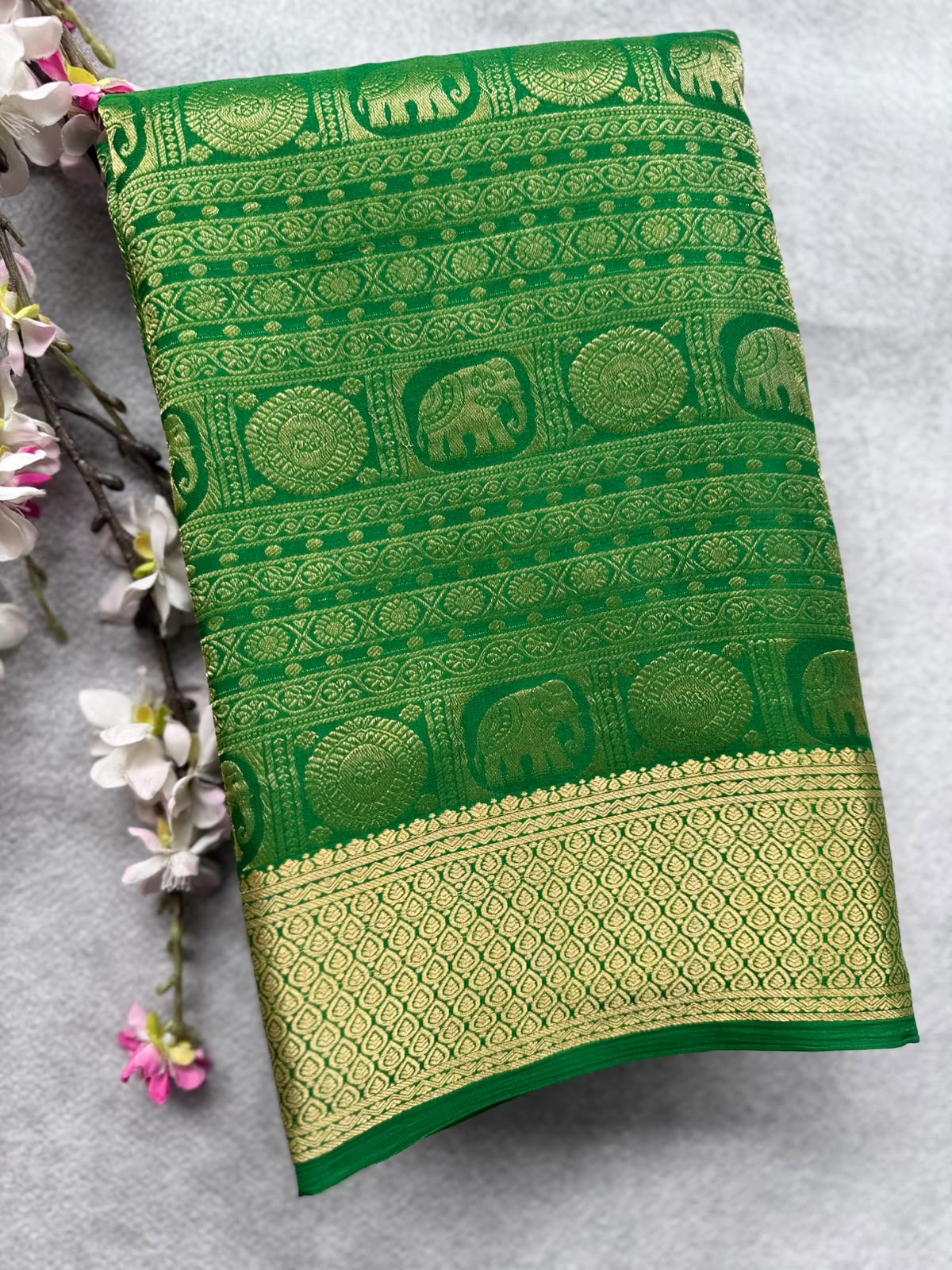Green Brocade Pure Mysore Crepe Silk Saree 109