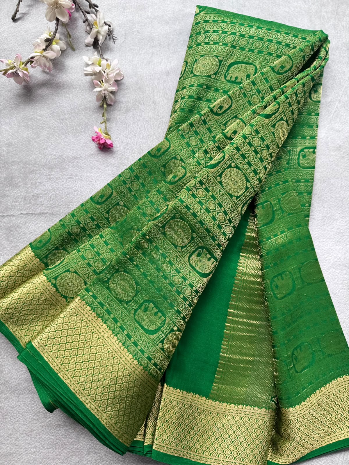 Green Brocade Pure Mysore Crepe Silk Saree 109