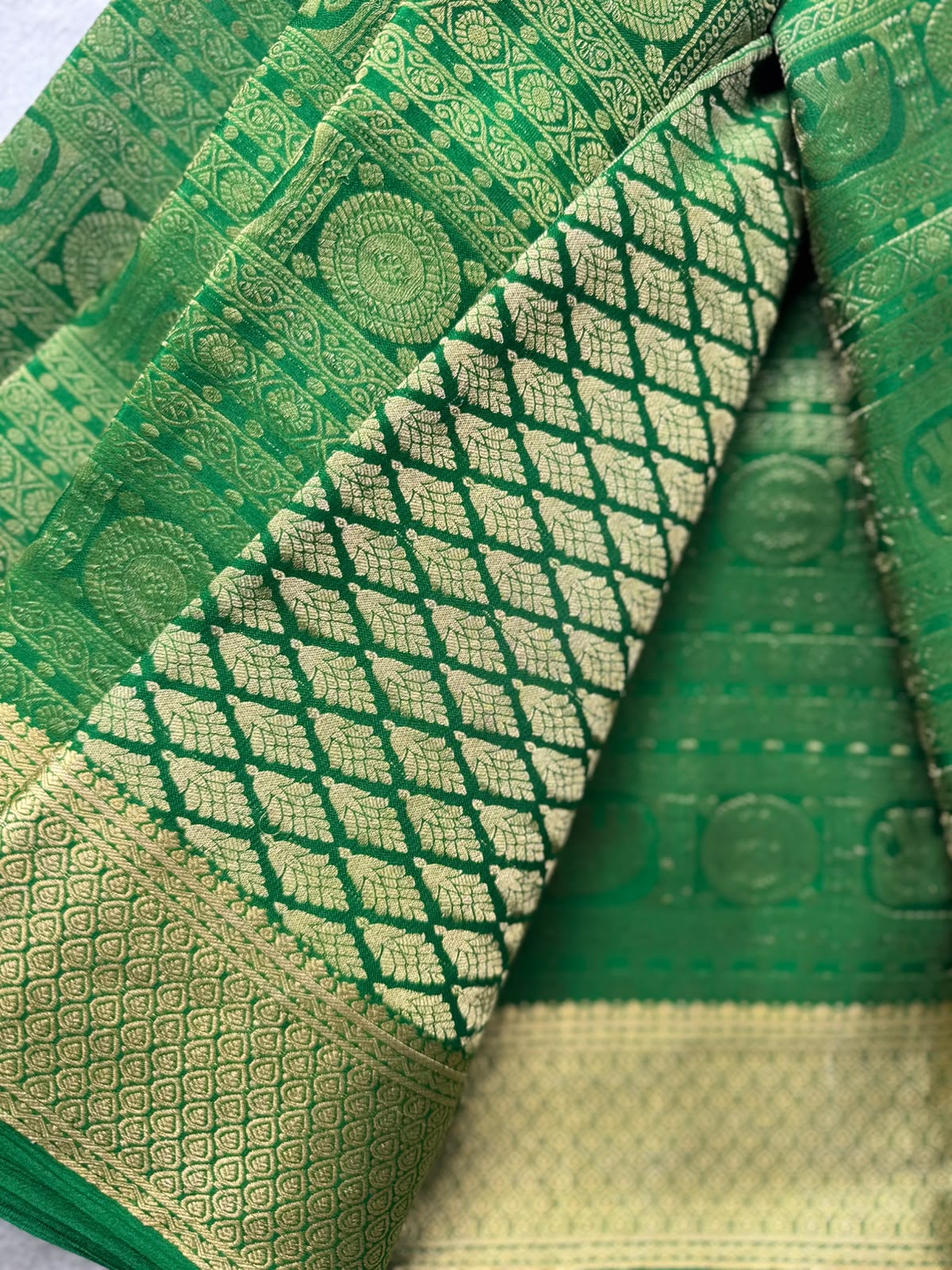 Green Brocade Pure Mysore Crepe Silk Saree 109