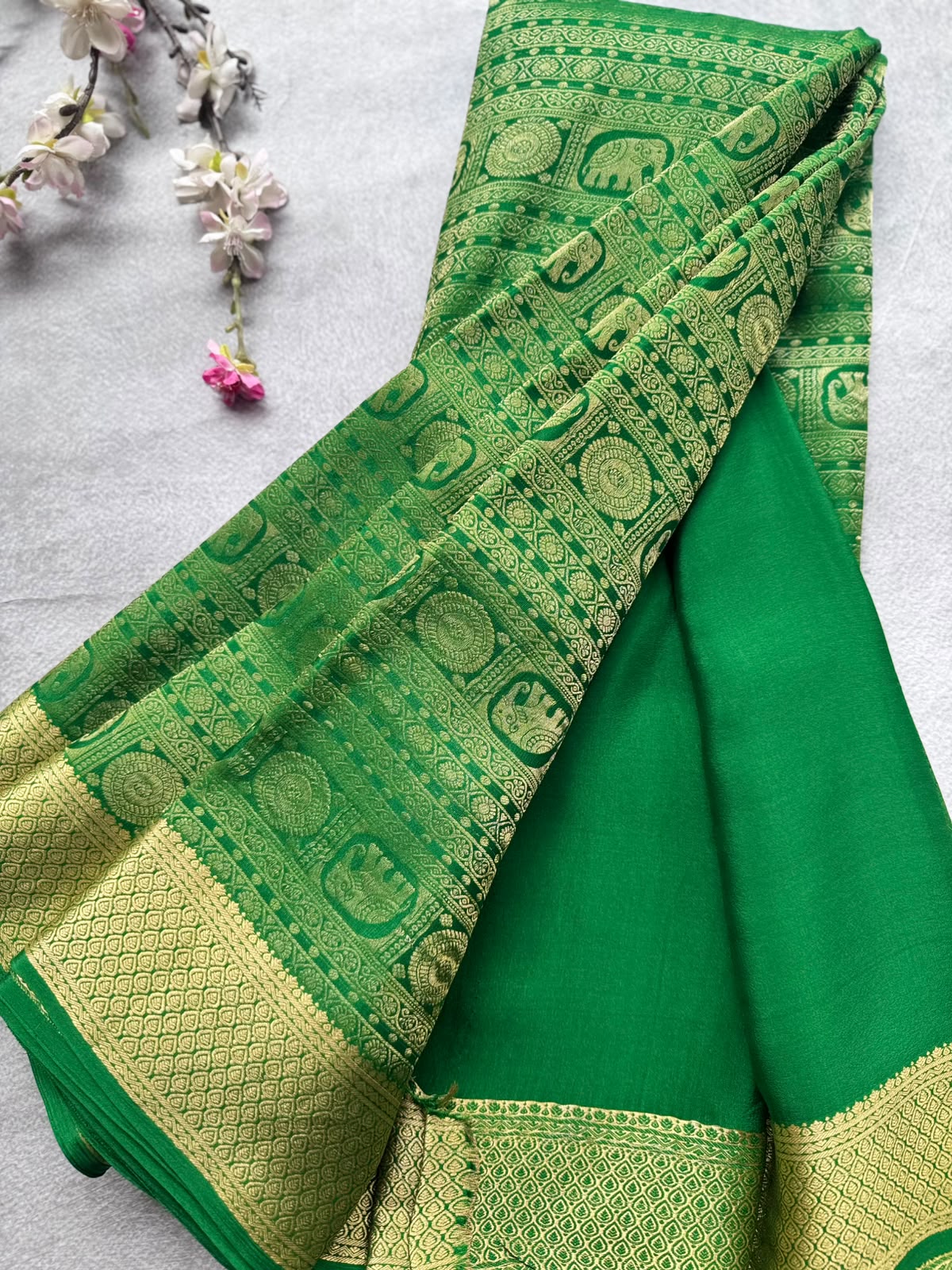 Green Brocade Pure Mysore Crepe Silk Saree 109