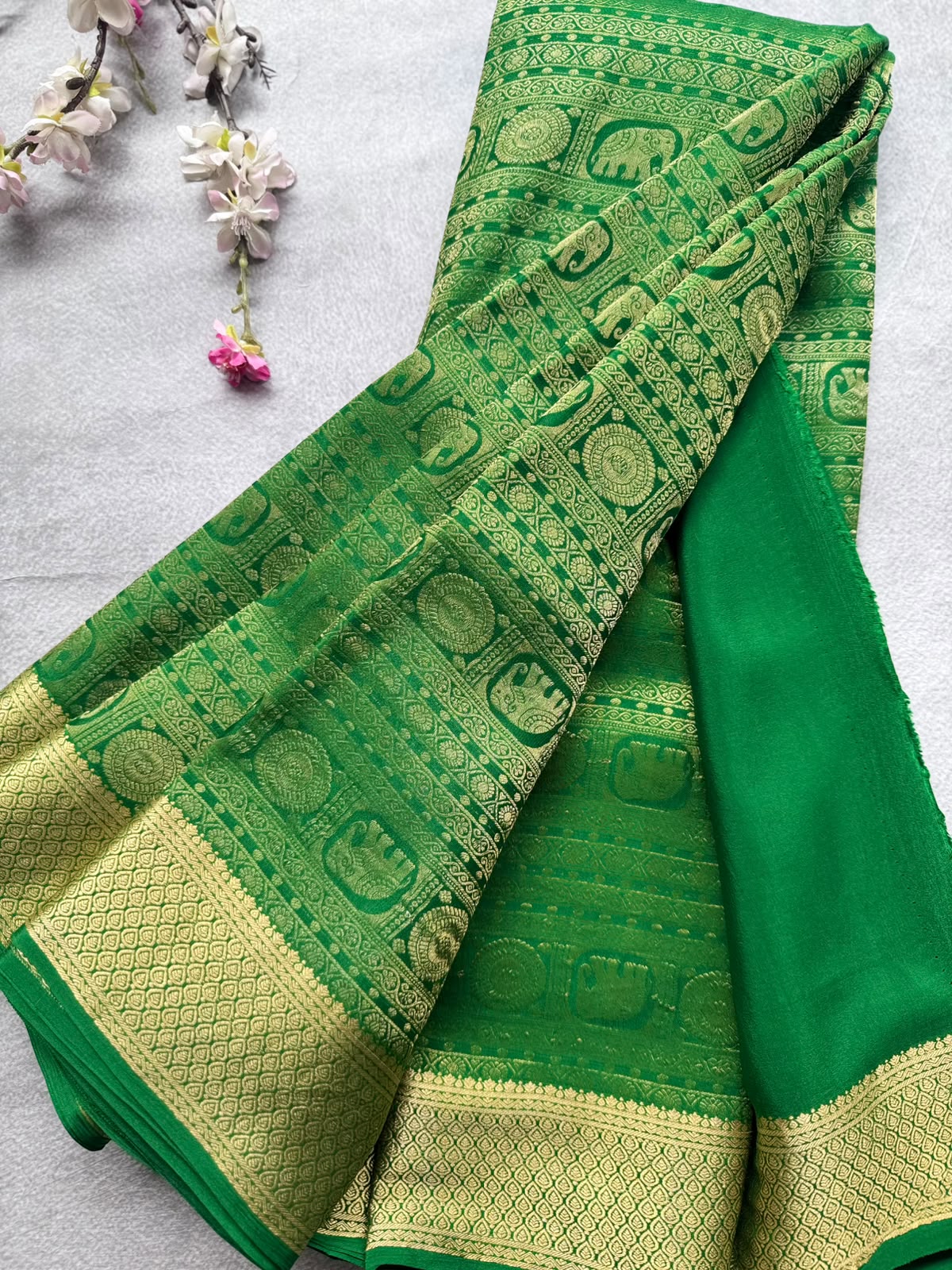 Green Brocade Pure Mysore Crepe Silk Saree 109