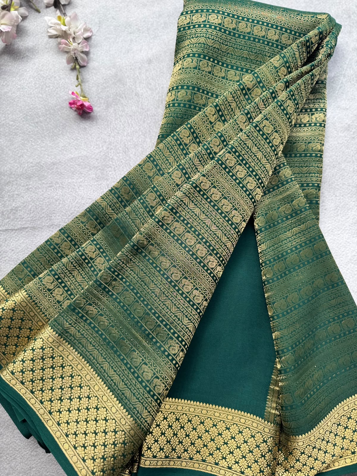 Bottle Green Brocade Pure Mysore Crepe Silk Saree 109