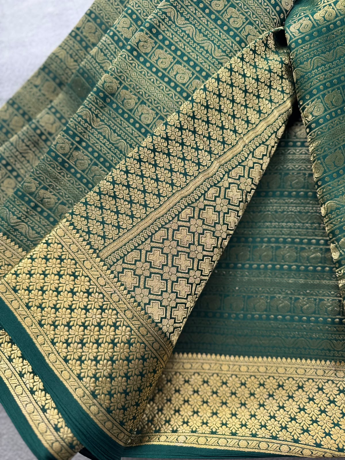 Bottle Green Brocade Pure Mysore Crepe Silk Saree 109